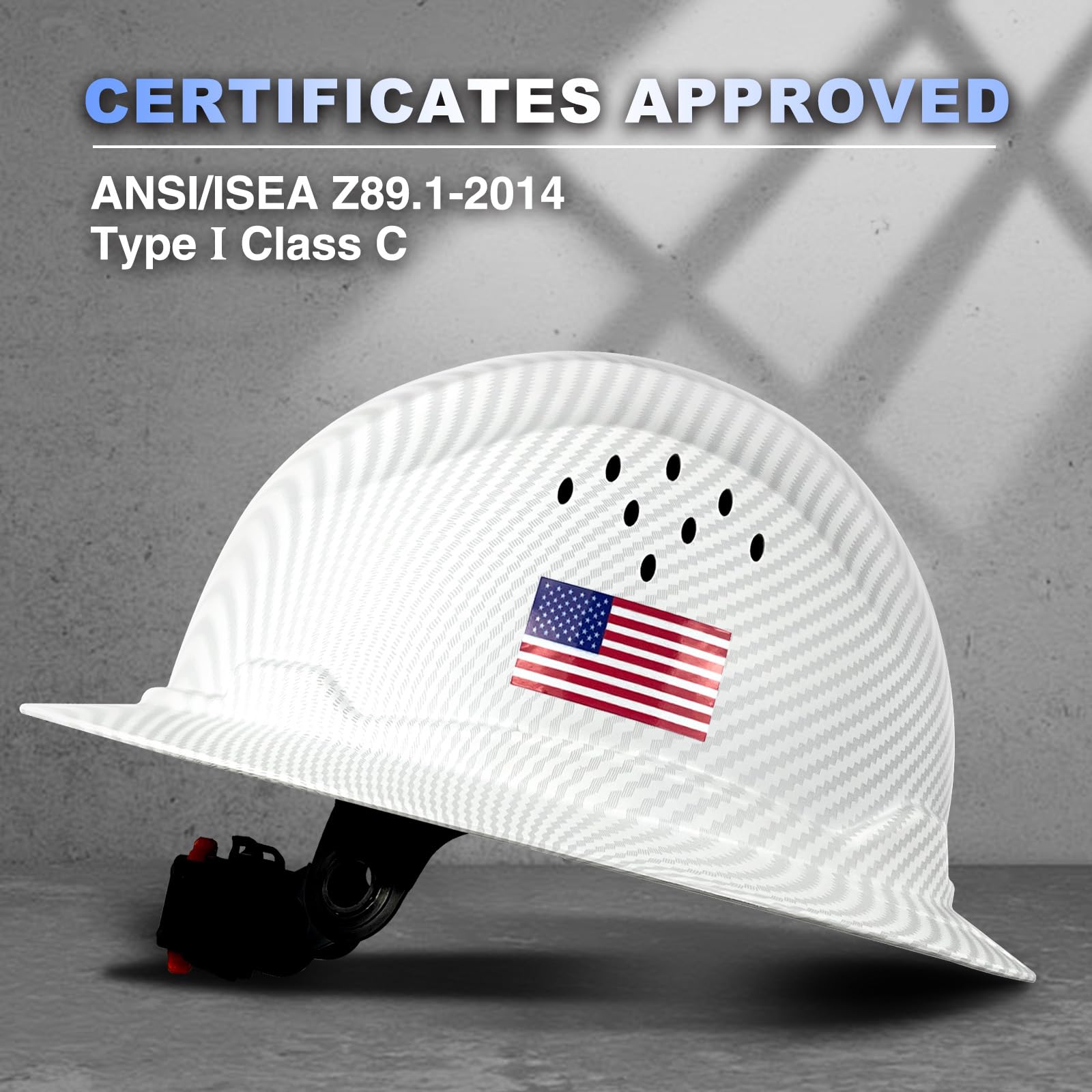 SAFEBUILDER SBD-G1C - Casco de seguridad de ala completa, HDPE, ventilado, patrón de fibra de carbono, trabajo industrial, certificado ANSI/ISEA Z89.1