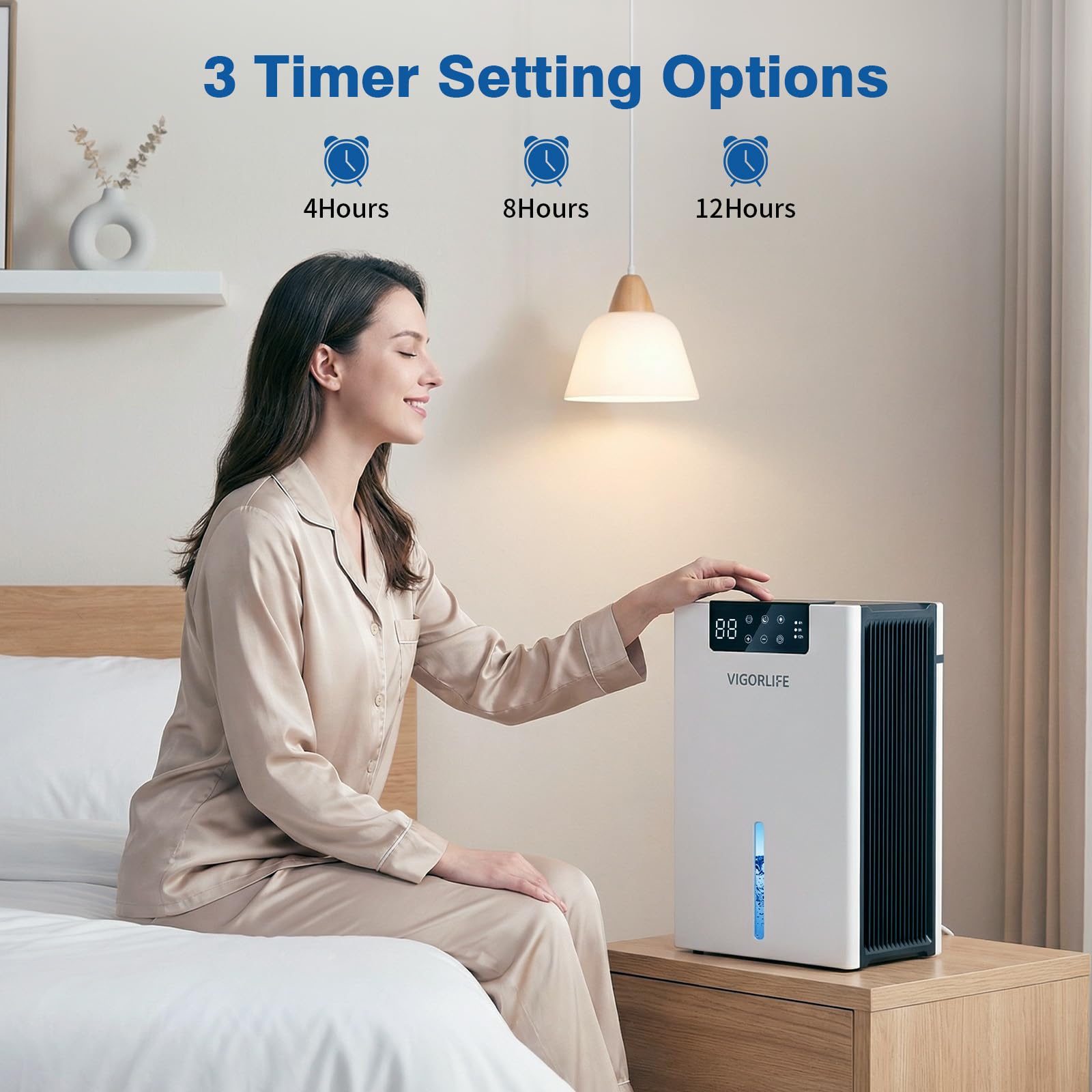 Deumidificatore elettrico, silenzioso, 2800 ml, con sbrinamento automatico, timer e display LED, 7 colori, assorbitore di umidità per casa, guardaroba e ripostiglio (Bianco)