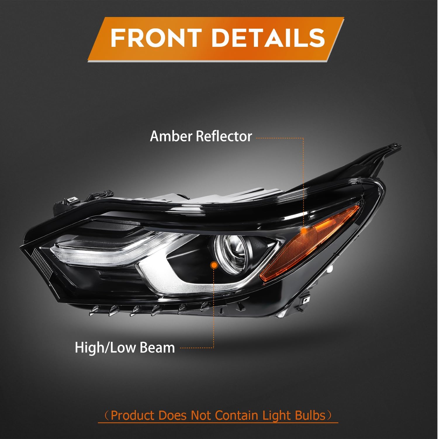 Headlight Assembly for Chevrolet Equinox 2018-2020 Chrome Housing Amber Reflector Clear Lens Driver and Passenger Side Headlamp