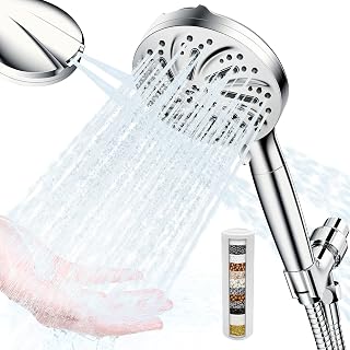 High Pressure Shower Head with Handheld - Filtered Shower Head with Pause and Jet 𝟏𝟎 Modes, Removable Powerful Pressure Hand Held Showerhead with Extra Long Hose and Detachable Filter