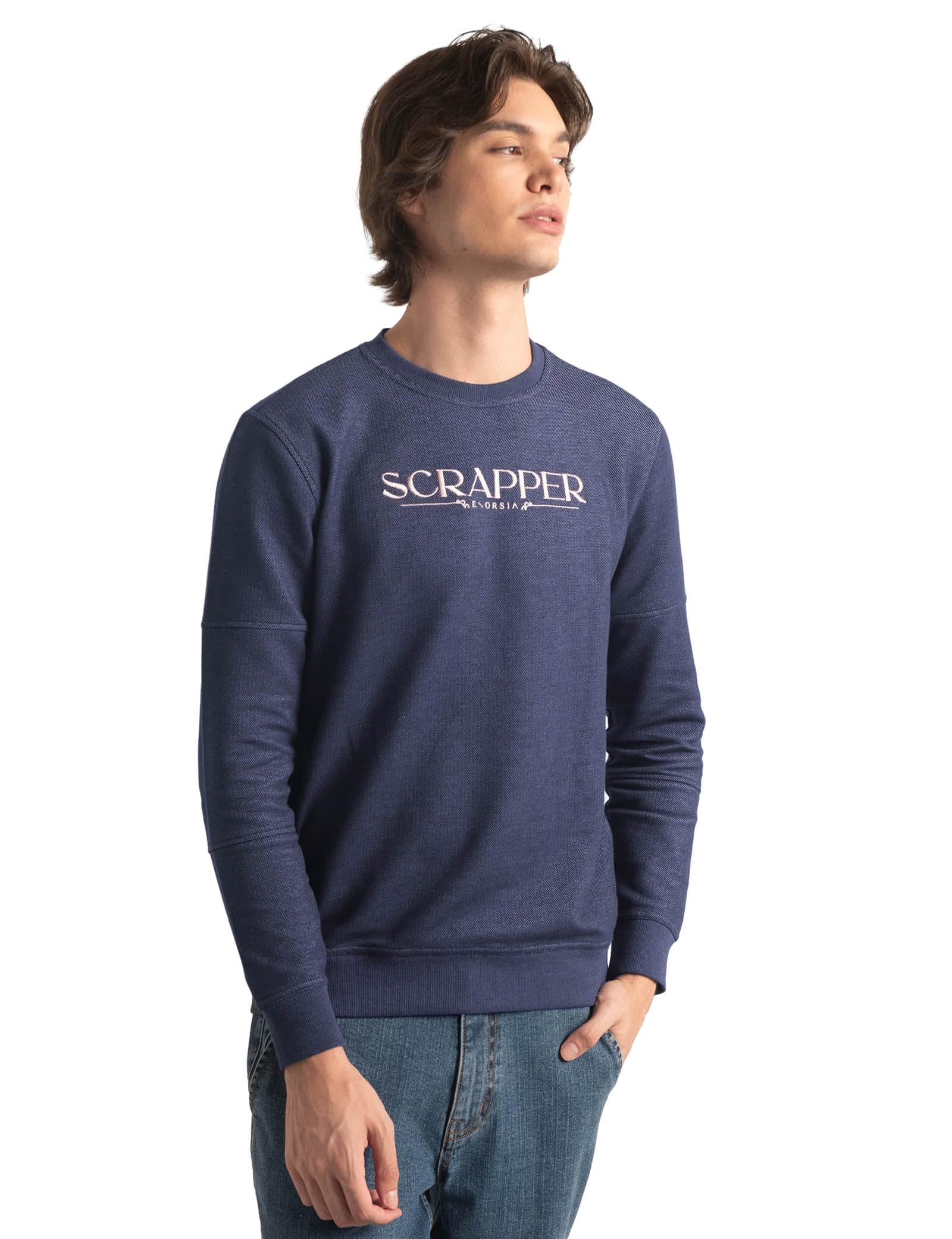 Enorsia Heavy Pique Terry Crew Neck Sweatshirt - M - Navy - 85% Cotton, 15% Polyester