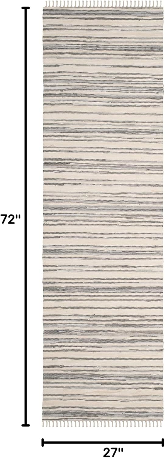 SAFAVIEH Rag Rug Collection Runner Rug - 2'3" x 6', Ivory & Grey, Handmade Boho Stripe Cotton, Ideal for High Traffic Areas in Living Room, Bedroom (RAR126A)