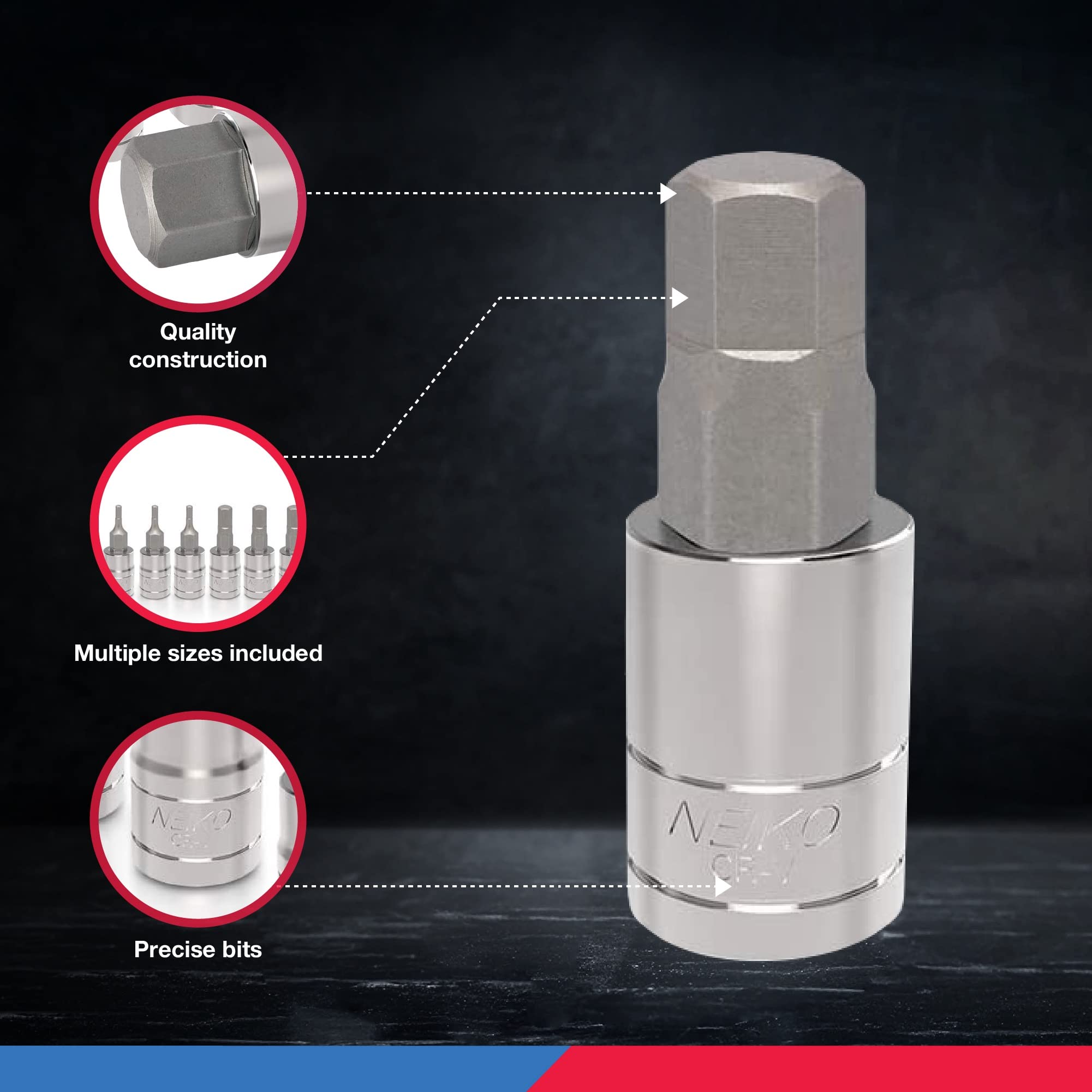 NEIKO 10288A Allen Hex Bit Socket Set, 32 Piece SAE and Metric Allen