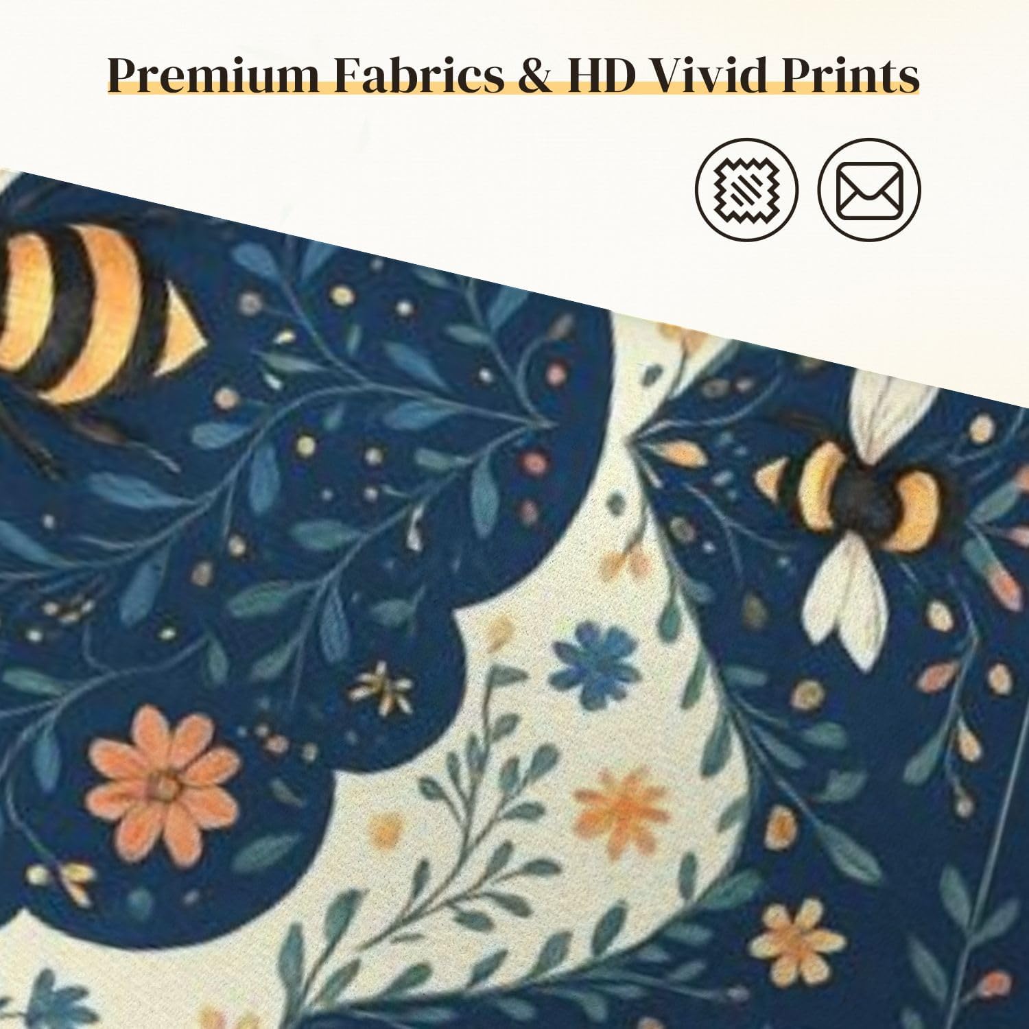 Mahjong Mat for Table Floral Bee Vintage Botanical Style Navy Blue Orange 31.5" x 31.5" Non-Slip Noise-Reducing Game Mat Premium Mahjong Accessories for Poker Dominoes Board Games