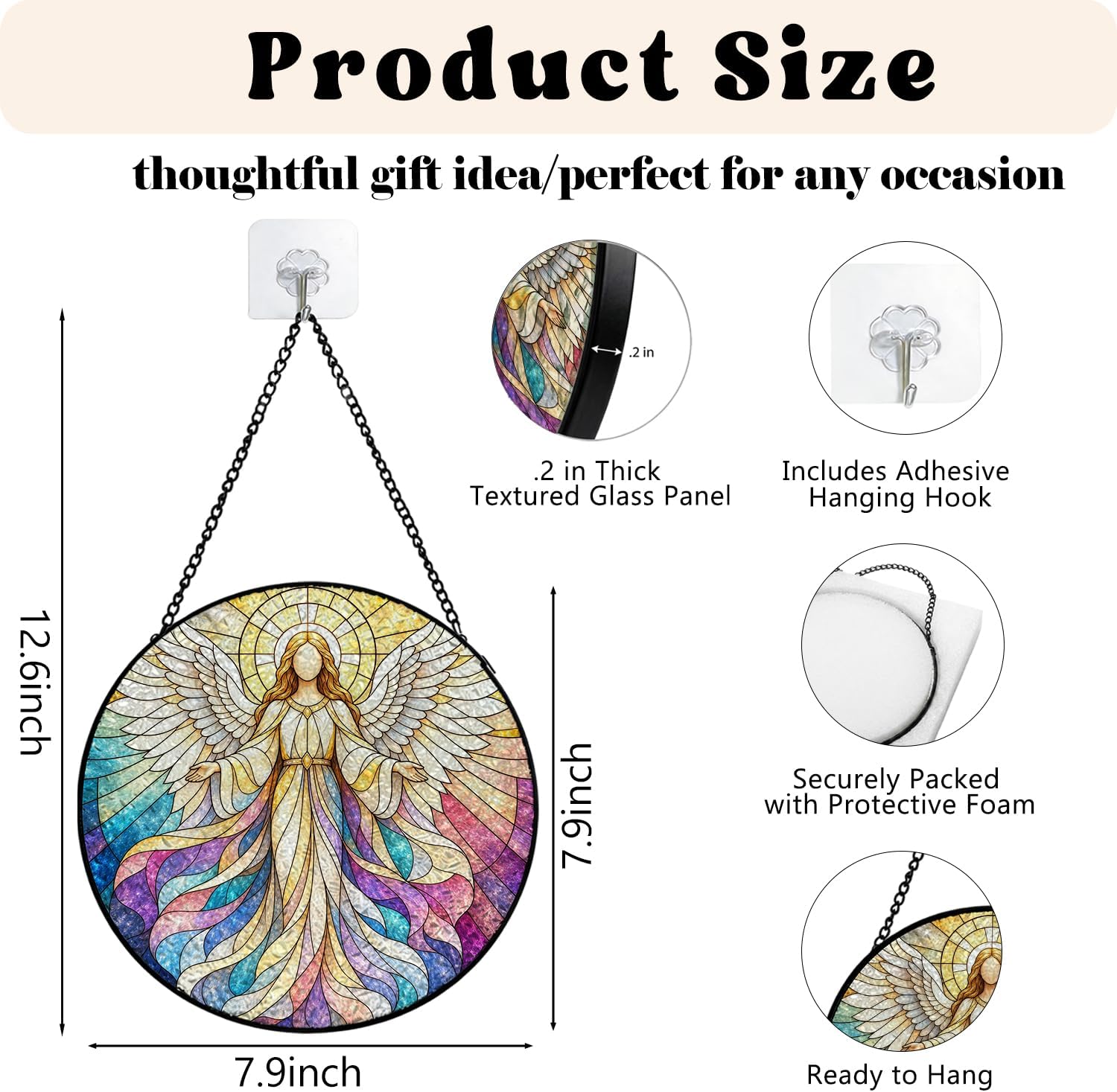 GZV Christian Angel Stained Glass Window Hanging Suncatcher 7.9in
