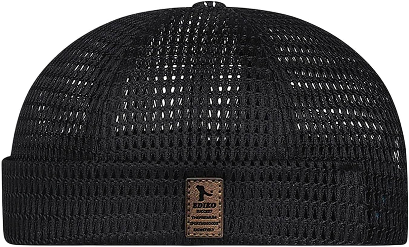Men's Breathable Brimless Hats Summer Adjustable Cooling Large-Mesh Skull Cap Lightweight No Brim Beanie
