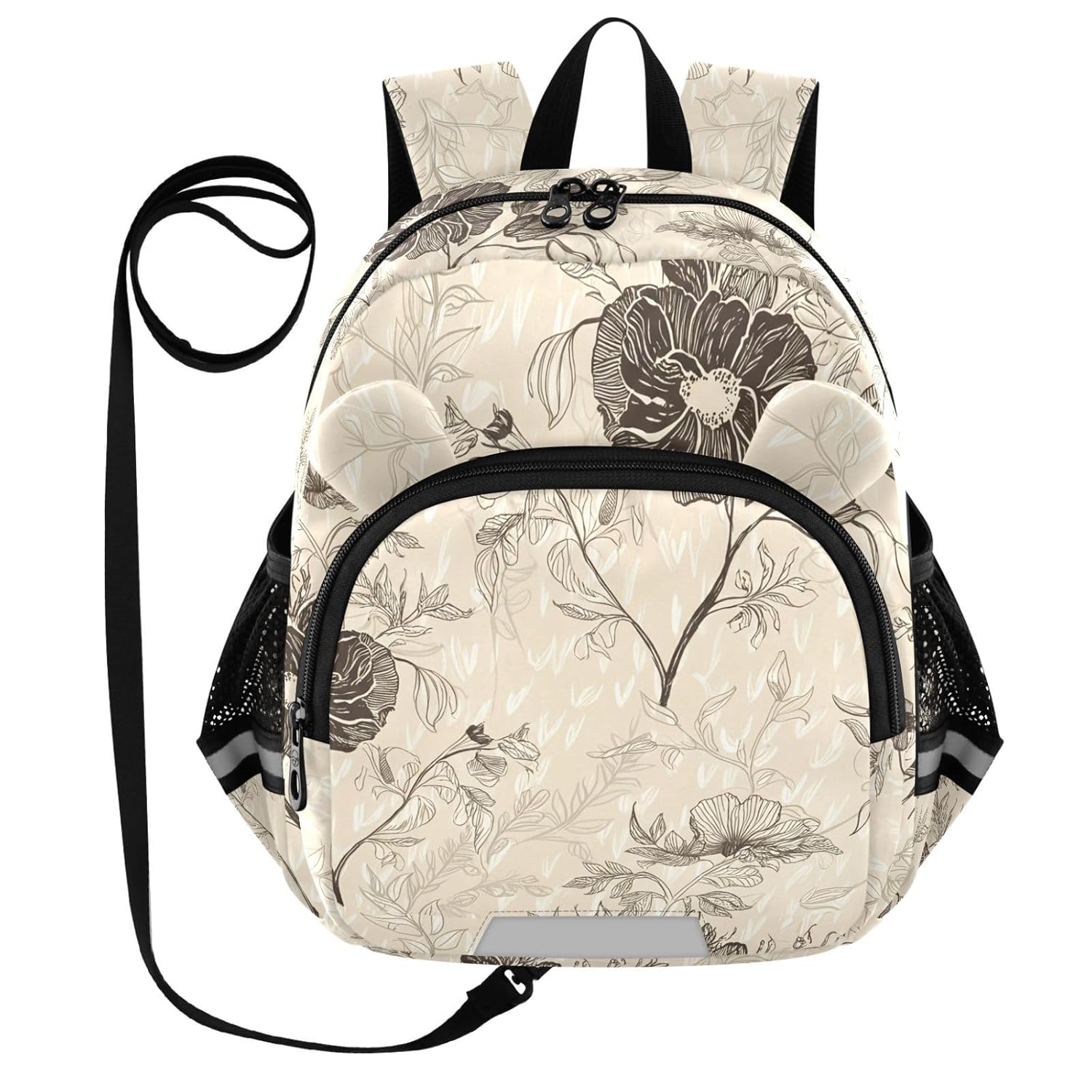 Floral Drawing Beige Toddler Harness Backpack for Boys Girls 3-6 Years Kids Backpack with Anti Lost Safety Leash Baby Protection Backpack for Walking Travel Preschool