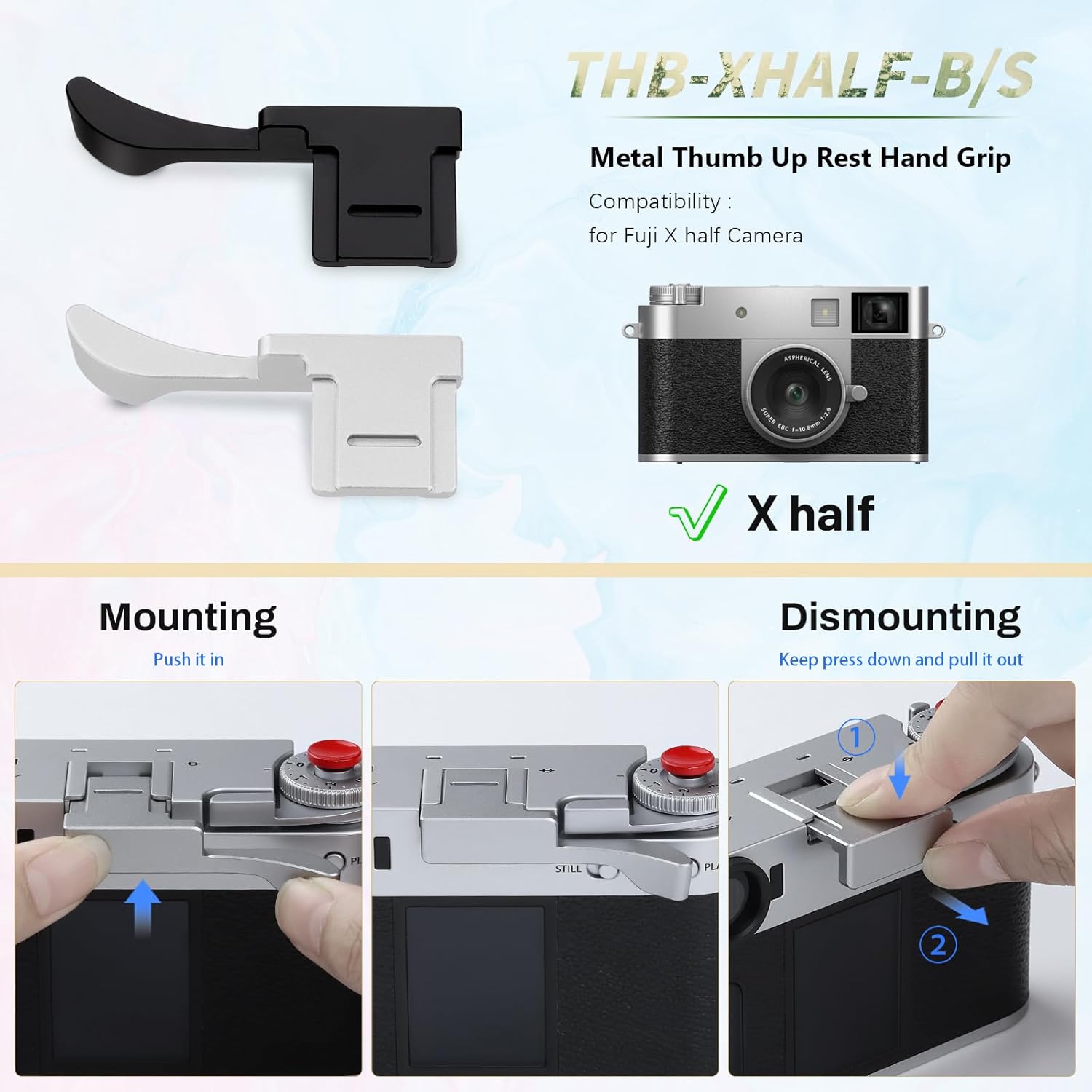 Haoge Metal Thumb Up Grip for Fujifilm X Half Camera Digital Accessories X-Half Hot Shoe Thumb Up Rest Support Handgrip Silver THB-XHALF-S - Image 4