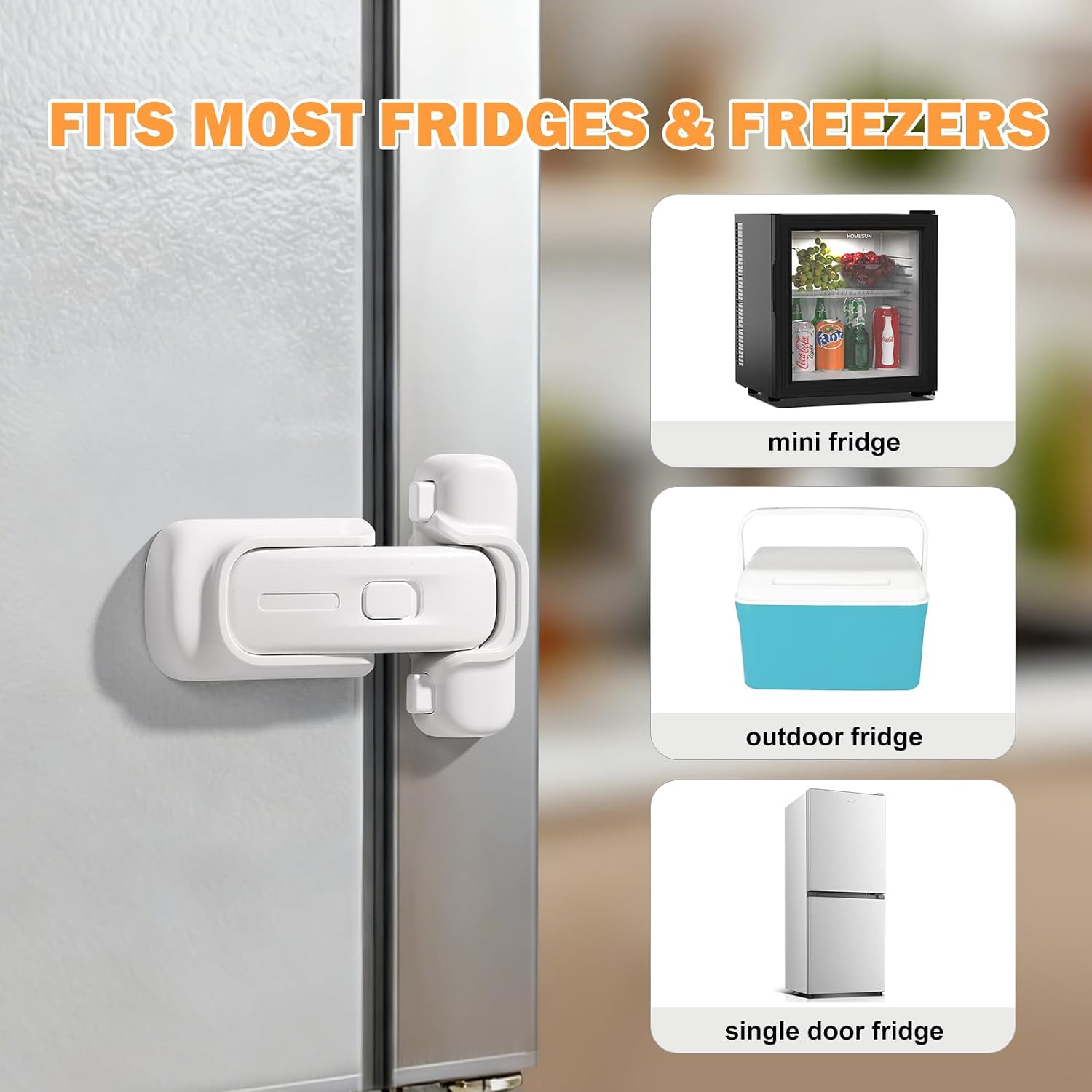 CLYMENE Child Proof Fridge Lock, Auto-Locking Refrigerator Door Latch with One-Hand Operation | No Keys or Straps | Keeps Freezer Secure from Kids & Pets – White