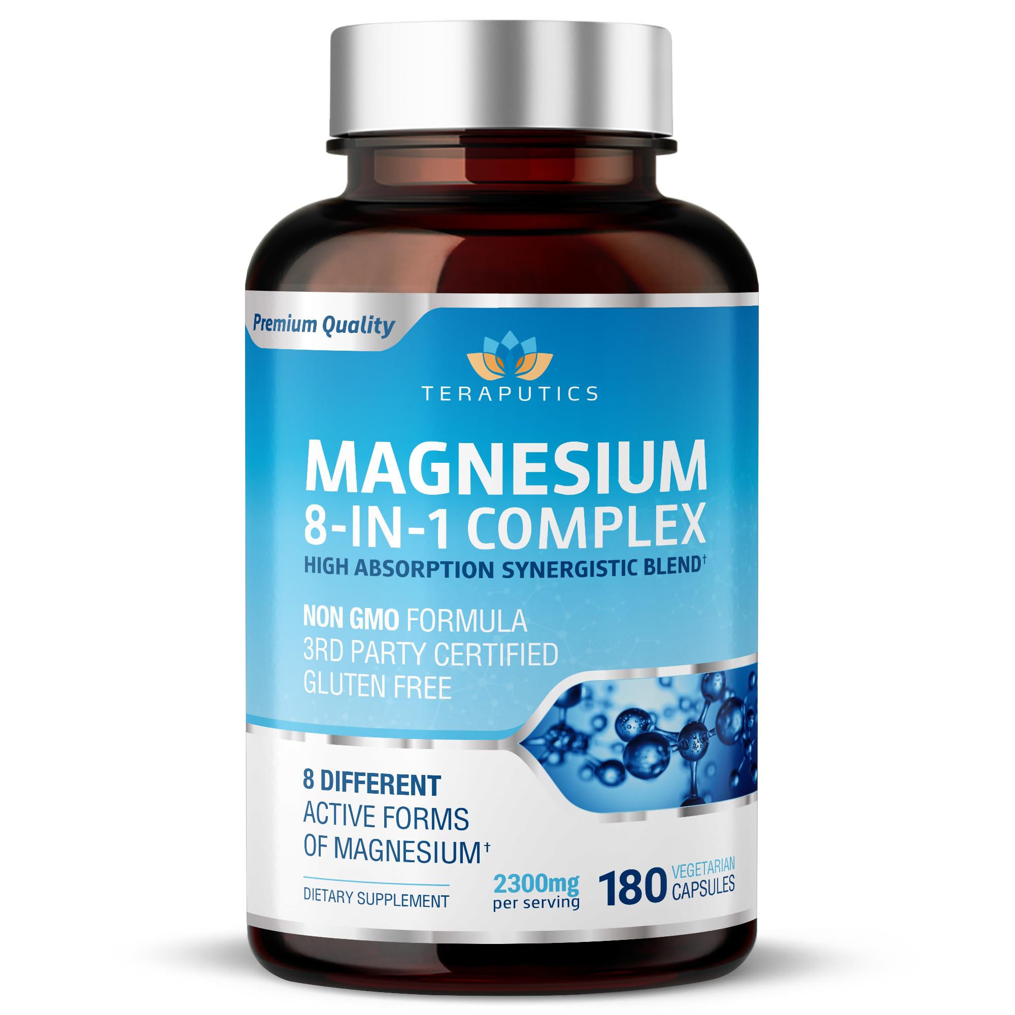 8 in 1 Magnesium Complex for Women & Men 426mg | 180 Vegan Capsules | MAG-8 Blend: Citrate, Bisglycinate, Malate, & More | Non-GMO Magnesio Complex Supplement | Provides 100% Daily Recommended Value