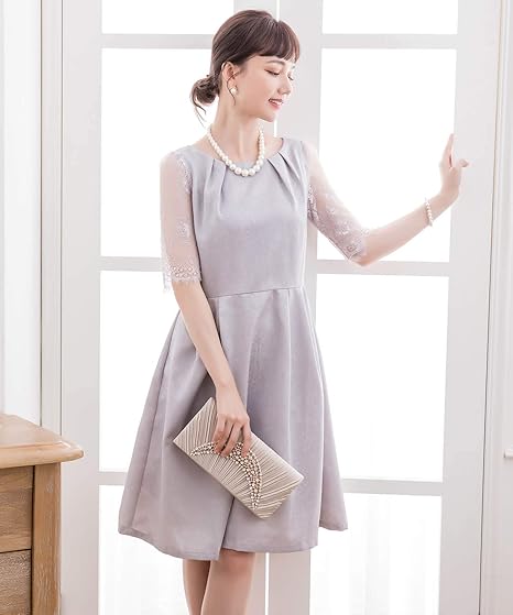 Amazon Co Jp 結婚式 ワンピース パーティードレス 袖レース高級感エレガントな雰囲気 お呼ばれ パーティドレス レースワンピース ゲストドレス フォーマル 大人 レディースファッション ファッション