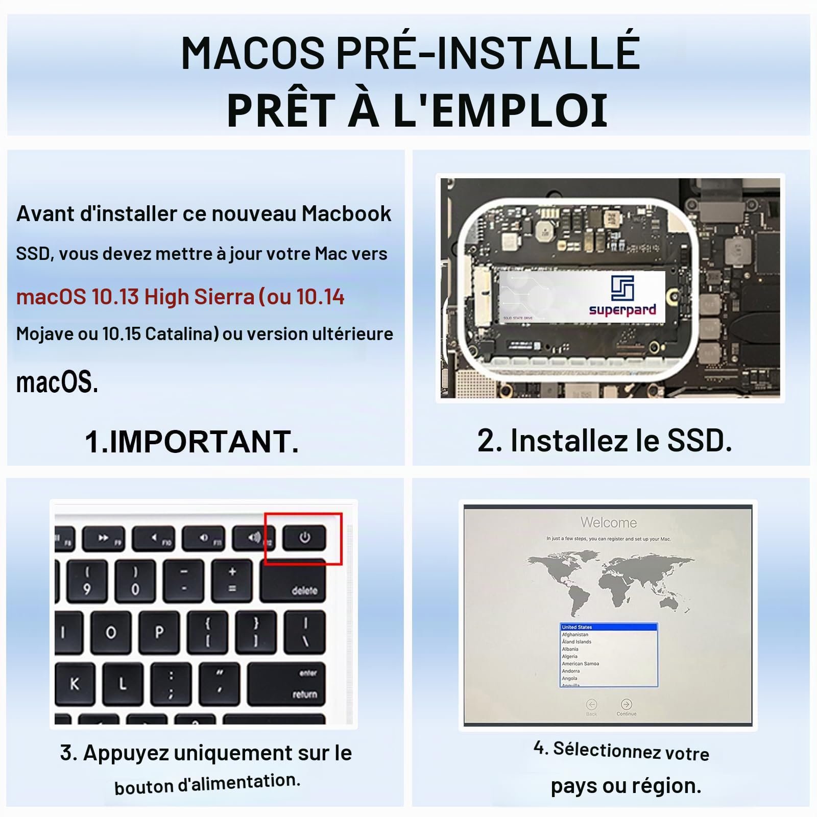 Disque Dur SSD 256Go pour MacBook Air A1465/A1466 (2013-2017), MacBook Pro A1502/A1398 (2013-2015), iMac A1418/A1419 (2013-2017), Mac Mini (2014), Mac Pro (2013) (macOS Préinstallé)