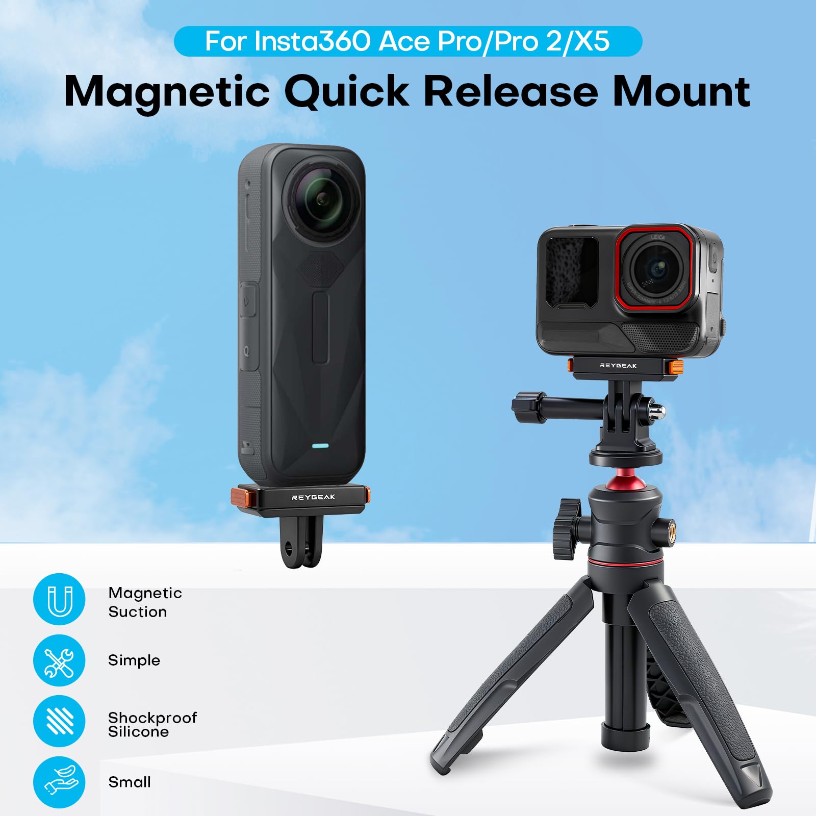 REYGEAK Supporto magnetico a sgancio rapido per Insta360 Ace/Ace Pro/Ace Pro 2/X5, migliore del supporto magnetico originale (1 pezzo