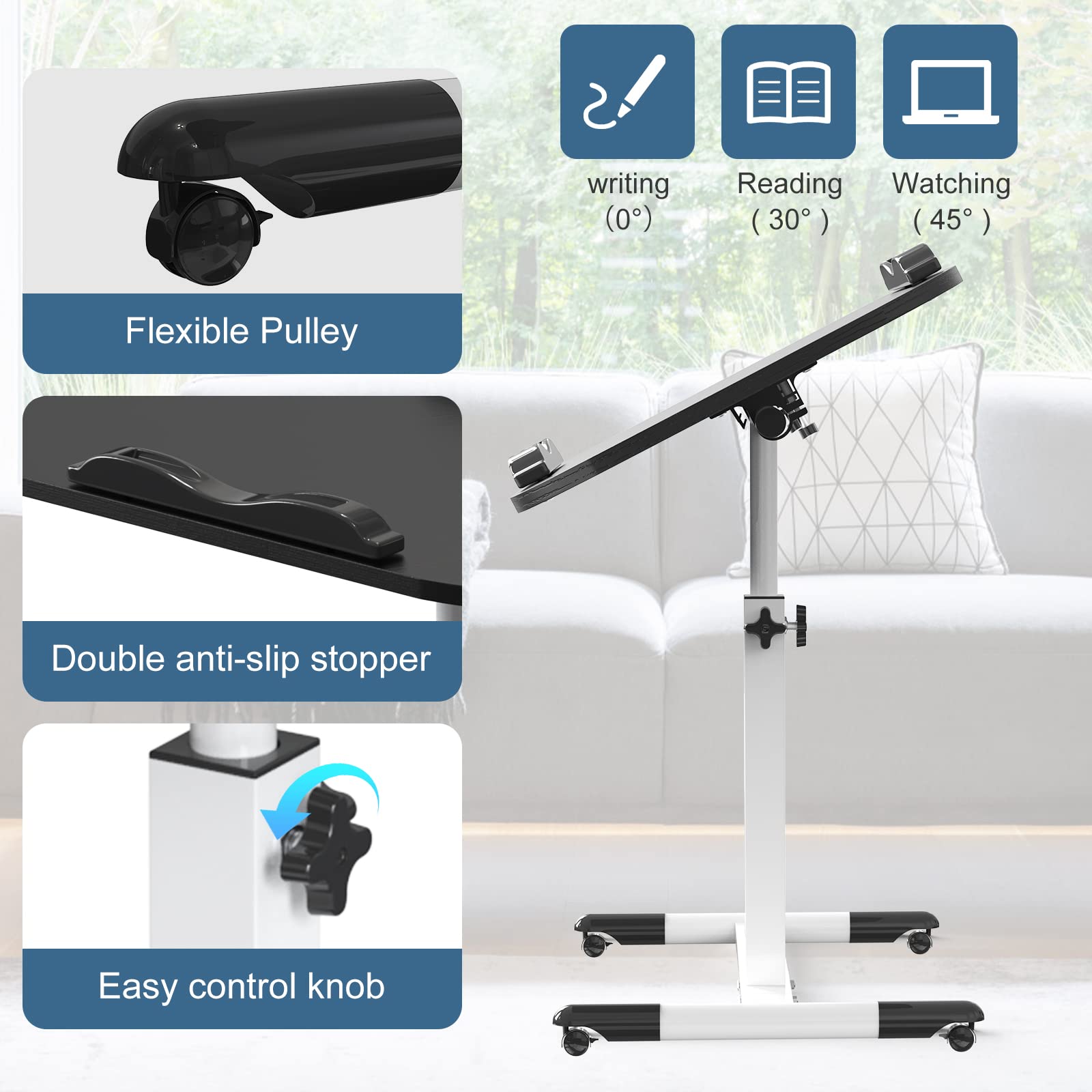 Table D'Appoint Réglable Wohenster Pour Ordinateur Portable - Bois Et Acier Avec Roulettes - Pour Lit/Canapé