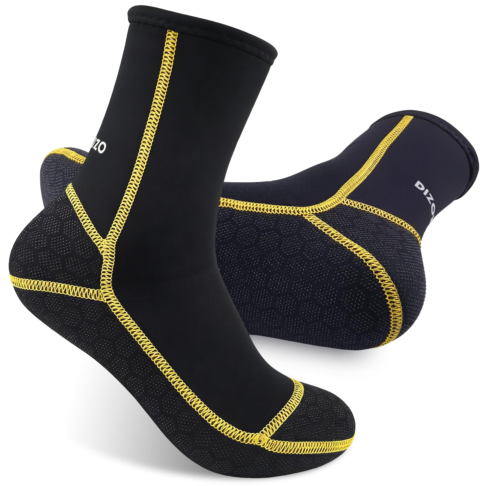 PAWHITS Neoprene Wetsuit Socks, 3mm Diving Socks Thermal Anti-slip Water Sock for Scuba Snorkeling Surfing Kayaking (Golden lines) M