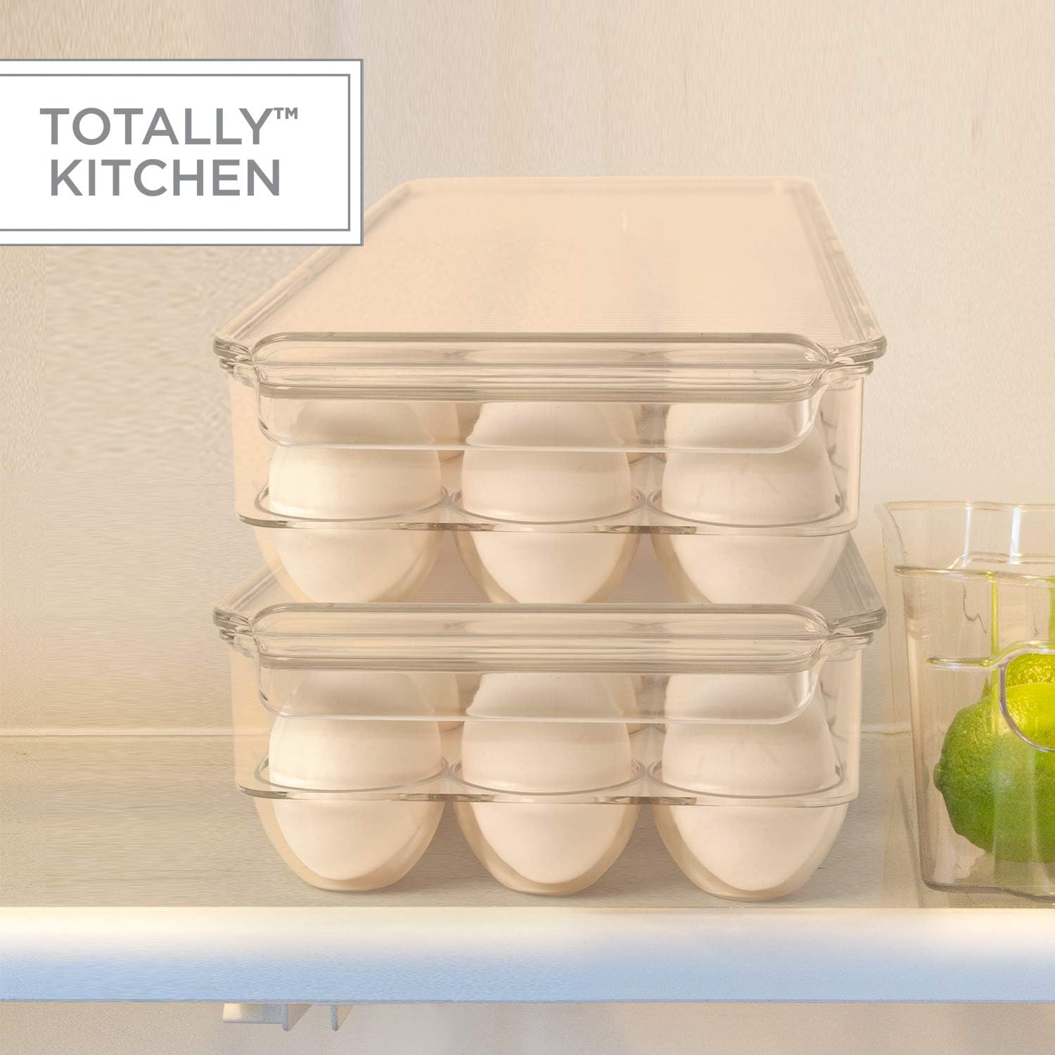 Totally Kitchen Plastic Egg Holder, BPA Free Fridge Organizer with Lid & Handles, Refrigerator Storage Container, 21 Egg Tray, Clear (2 Pack)