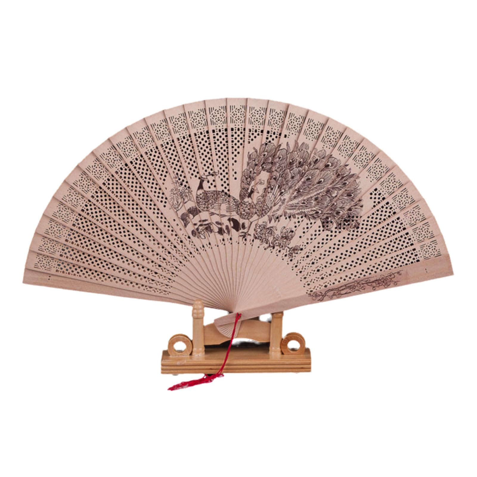 Elnwnnkc B Sophisticated Handcrafts Wood Fan Handheld Folding Fan With Authentics Chinese Florals Pattern For Collection And Use Hollow Carves