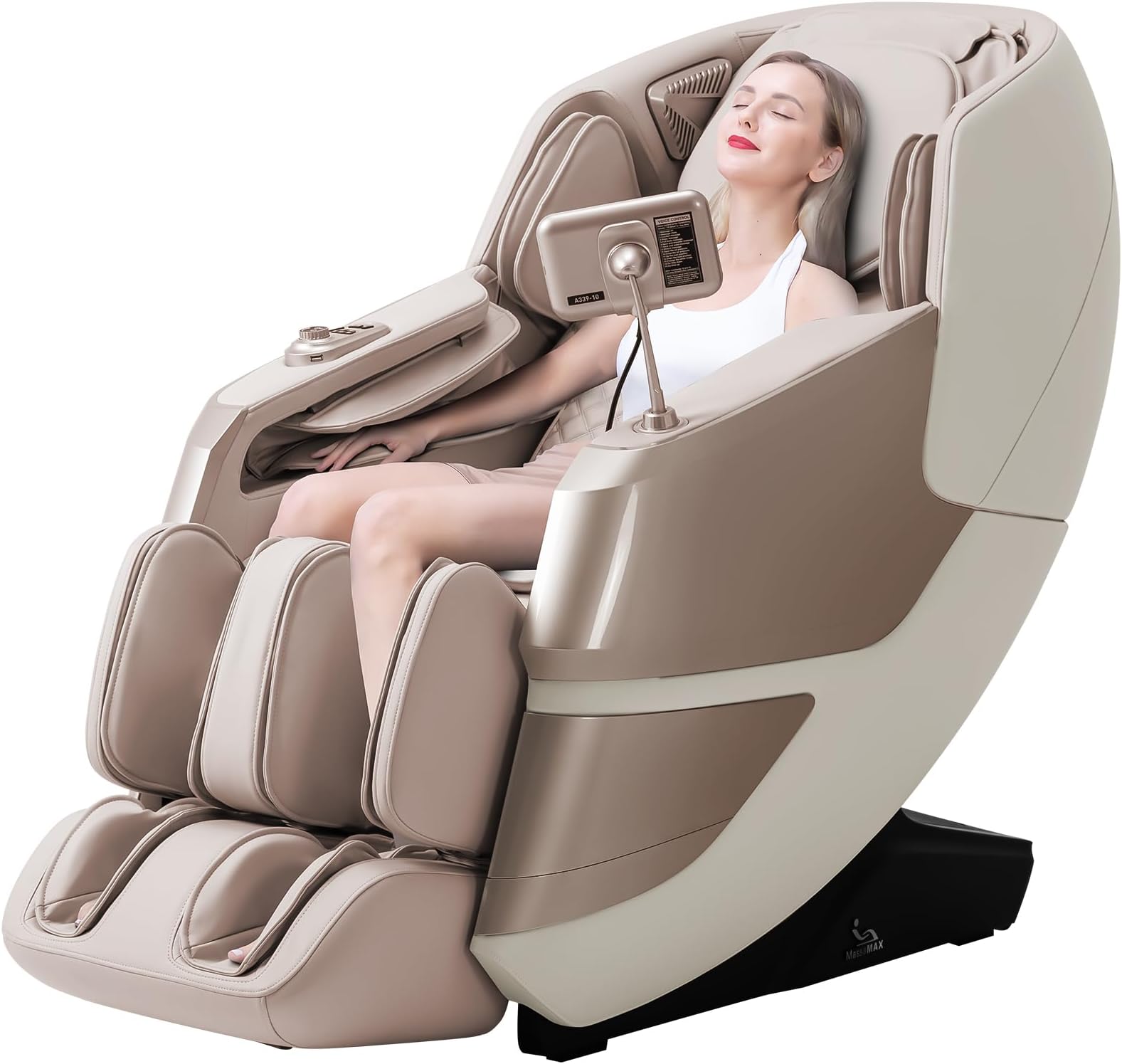 MassaMAX MT339 2026 4D Massage Chair, Full Body Zero Gravity Recliner with SL-Track, Body Scan, Graphene Heating, Deep Yoga Stretch, Foot Rollers & Hands-Free Voice Control (Golden)