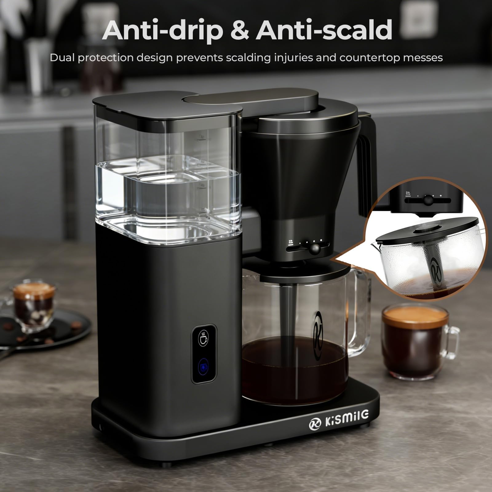 Kismile 8 Cup Drip Coffee Maker, SCA Certified Hot & Cold Brew Coffee Machine, Fast Heating to 197–205℉, 40 Min Keep Warm, Adjustable Flow Control, Easy to Clean