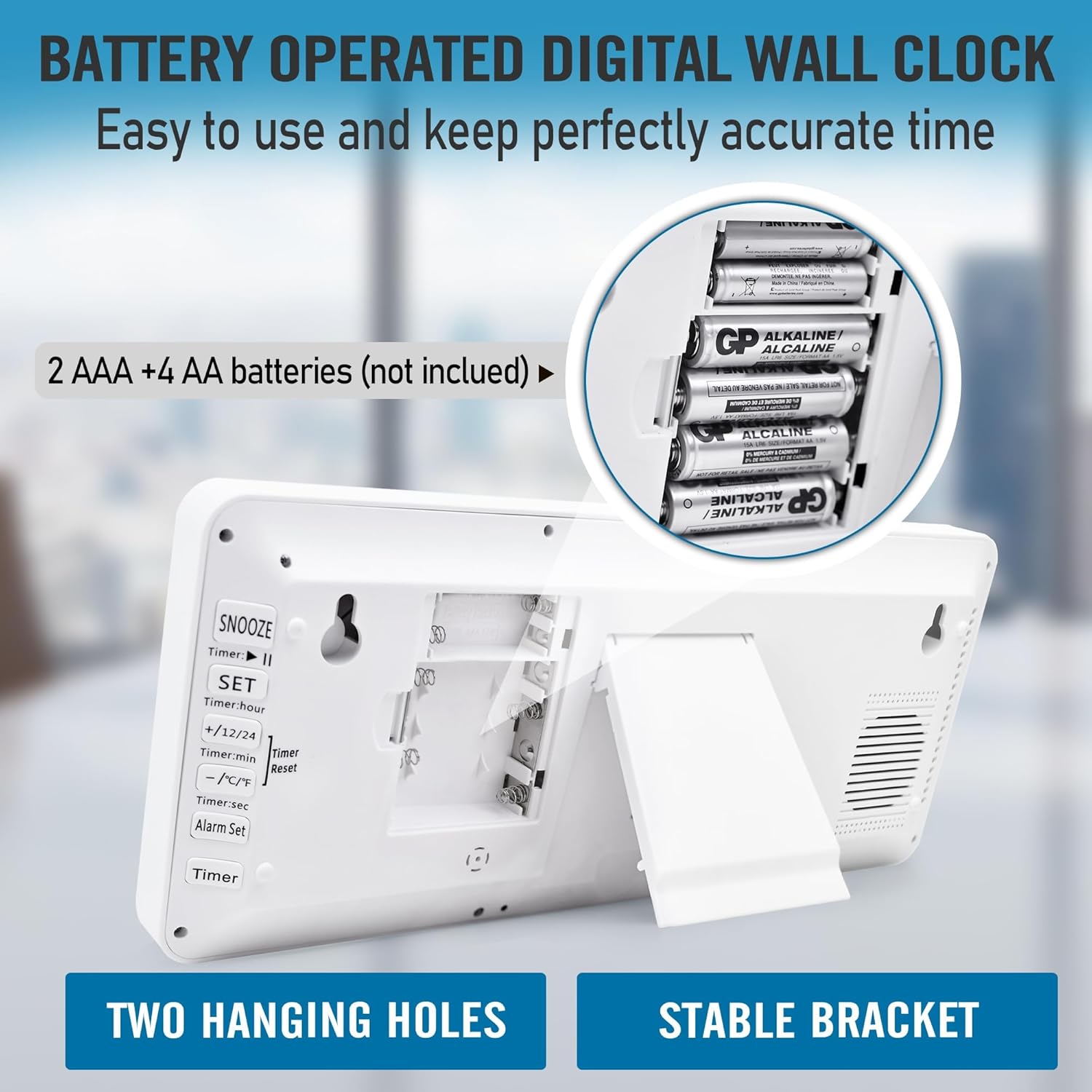 15.2" Large Digital Wall Clock Battery Operated with Jumbo Numbers, Temperature and Date - Easy to Read and Set, Auto DST(4.6" Numbers)