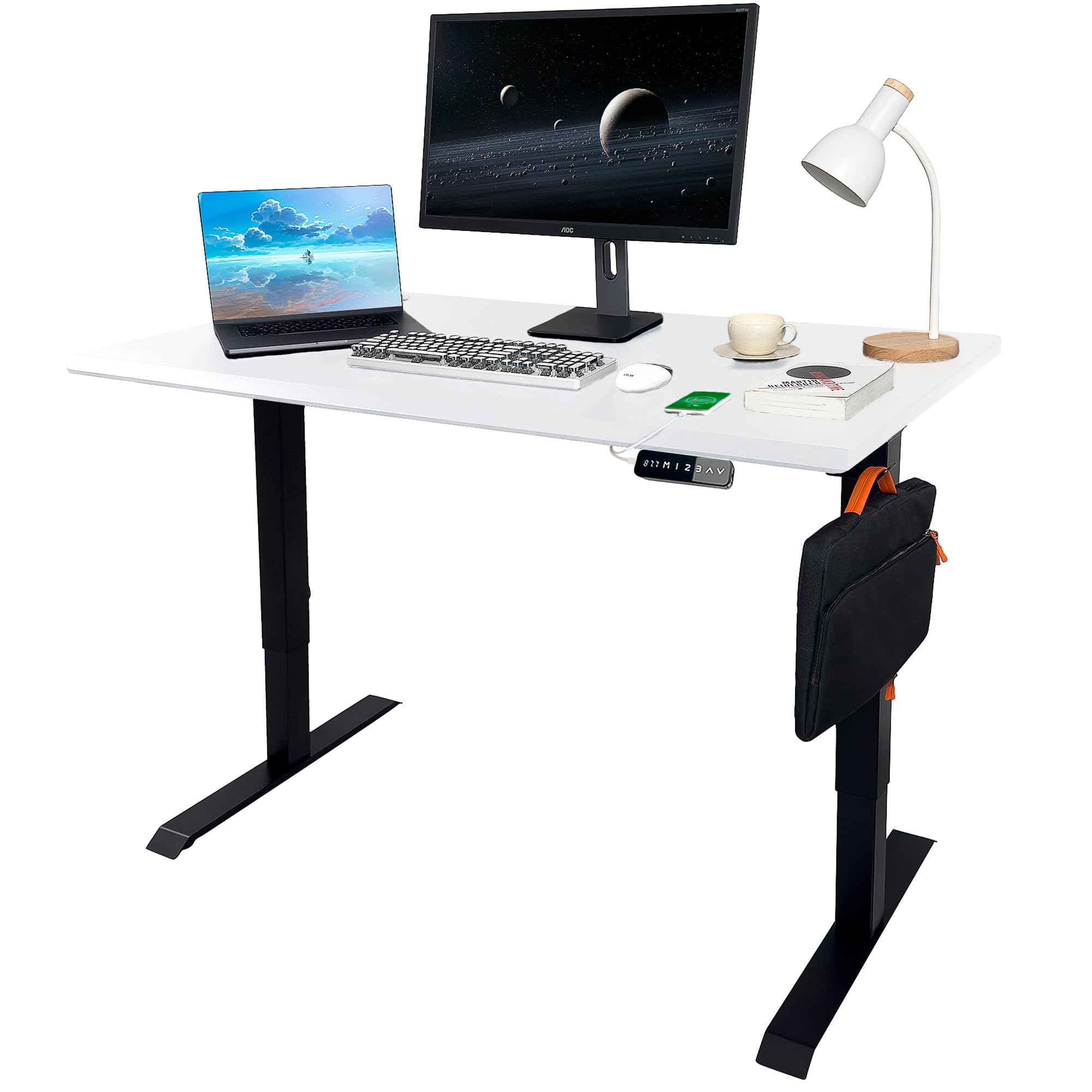 unycos - Escritorio Elevable Eléctrico con Tablero y Puertos USB 3.0, Mesa con Opciones de Altura, Doble Motor, Función Memoria/Anticolisión, 120 * 80 * 2.5cm (Negro/Blanco, Core Dual)