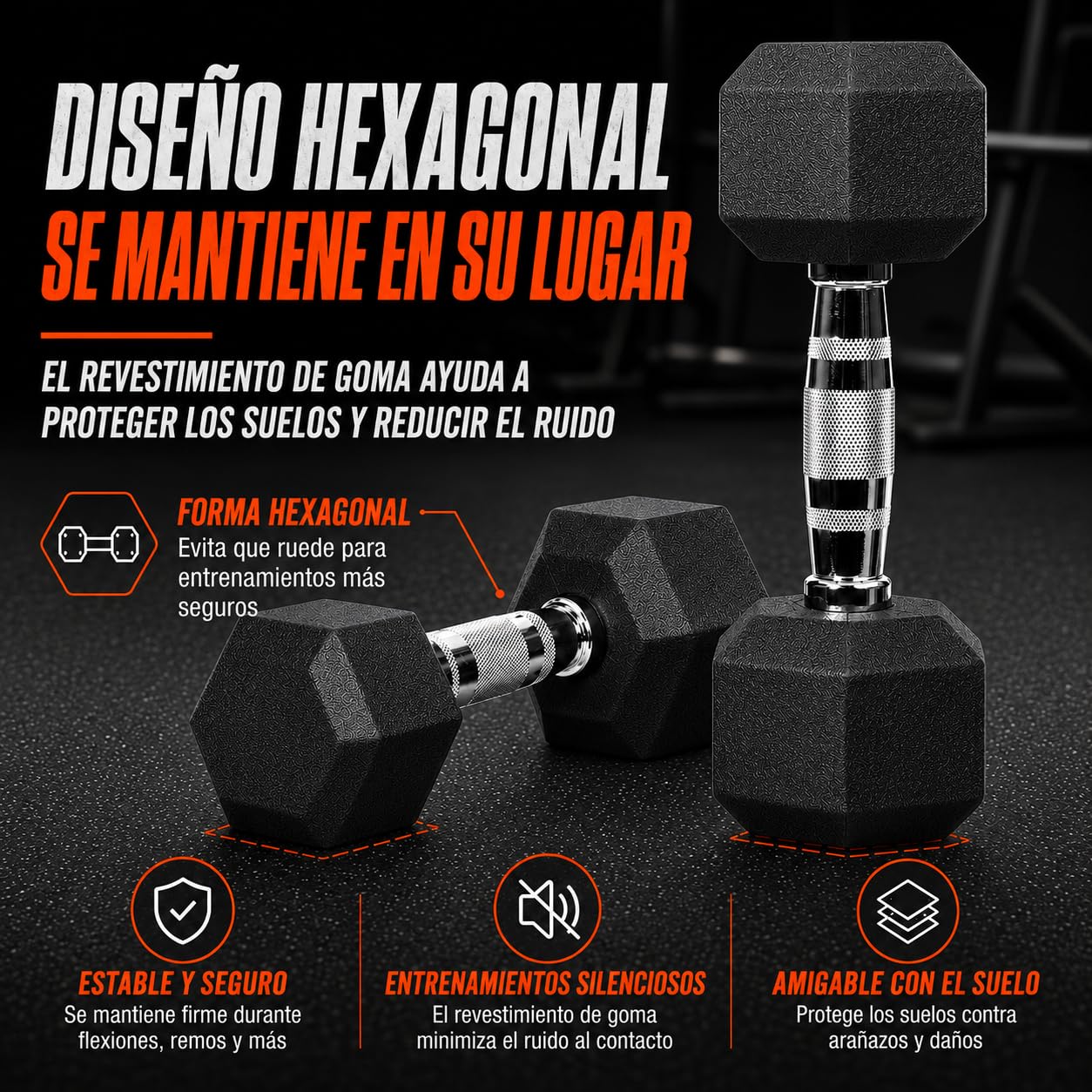 Mancuernas Hexagonales – Set de pesas y mancuernas de hierro fundido con recubrimiento de goma, para mujer y hombre, musculación fitness gimnasio en casa, 1/2/3/4/5/6/8/10 kg (par) y 12.5/15/20 kg
