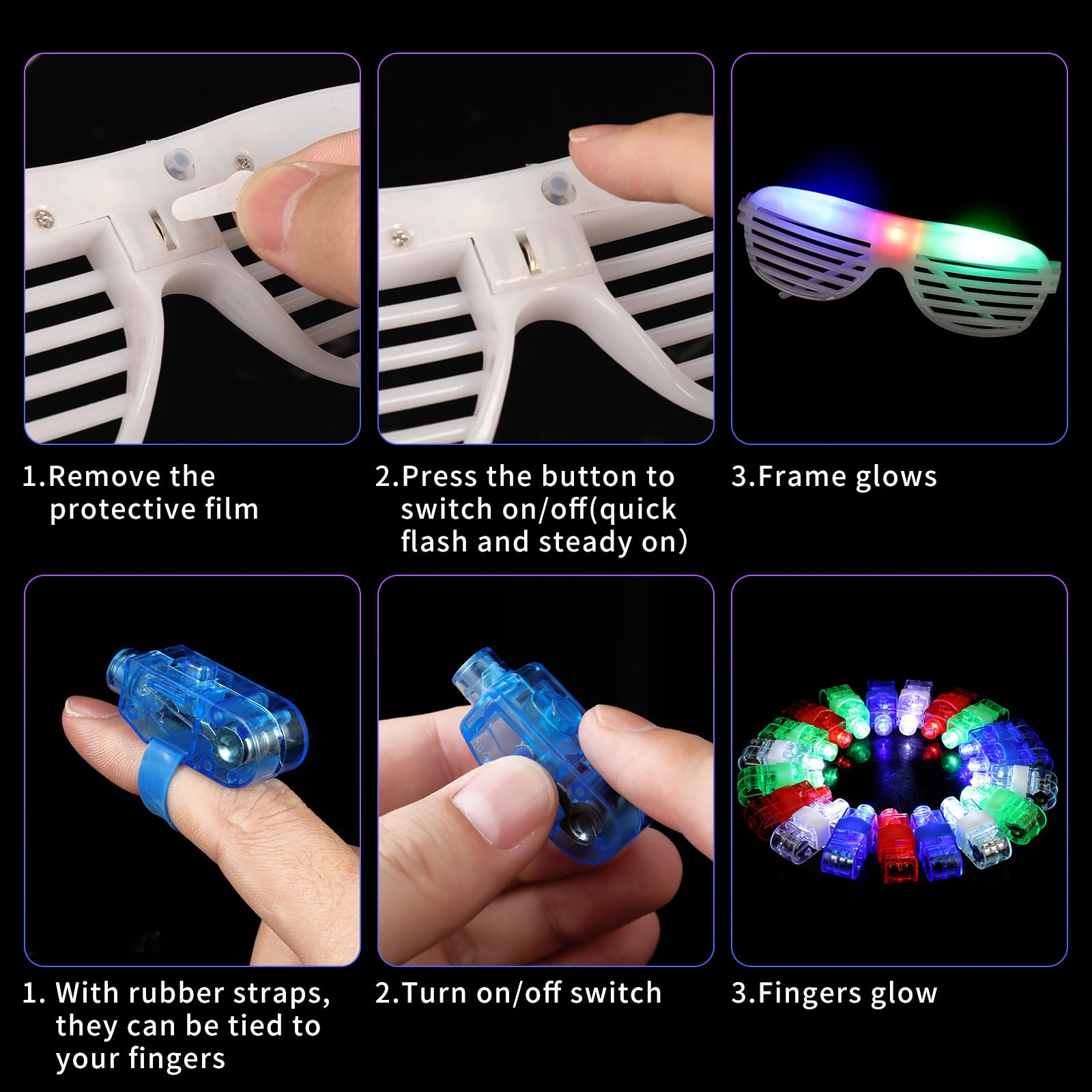 Mikulala 64PCS LED Light Up Toys Party Pack, Glow in The Dark Party Accessories Supplies with Finger Lights(40) - Image 4