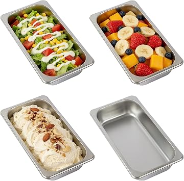 Set of 4 1/3 Size Stainless Steel Steam Table Pans - 2.5" Deep Anti-Jam Breading Trays, Hotel Pans for Food Warmers, Bread-Crumb Prep & Meat Marinating