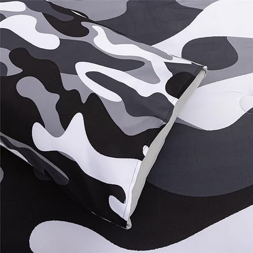 Vista 87 de Meeting Story Juego de ropa de cama de camuflaje, juego de edredón estilo patrón colorido, 5 piezas, un edredón, dos fundas de almohada, dos sábanas