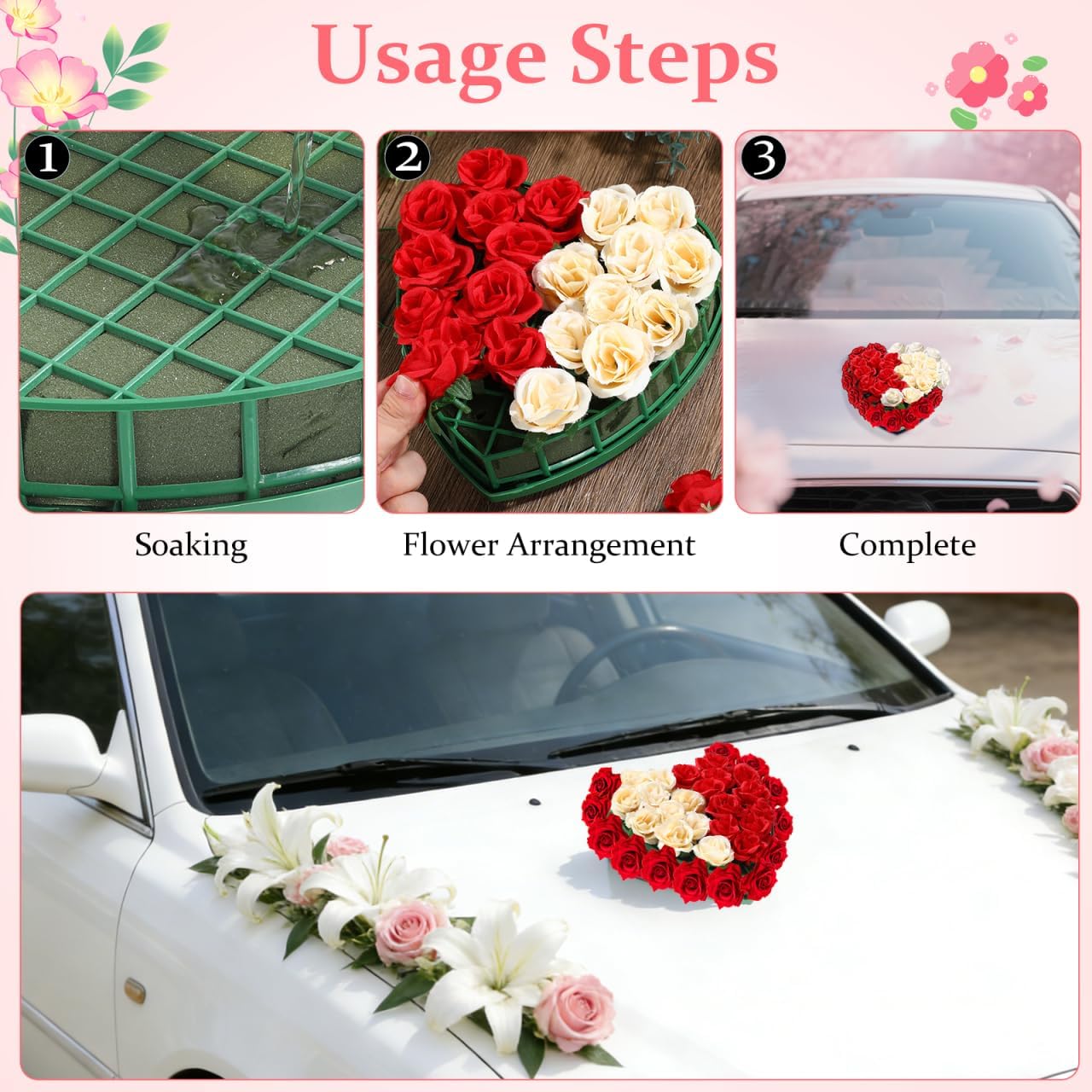 YARNOW Heart Shaped Floral Foam with Base and Suction Cup, 7. 9 X 7. 5 Inch, Car Floral Arrangement Foam for Wedding Party and Vehicle Decoration