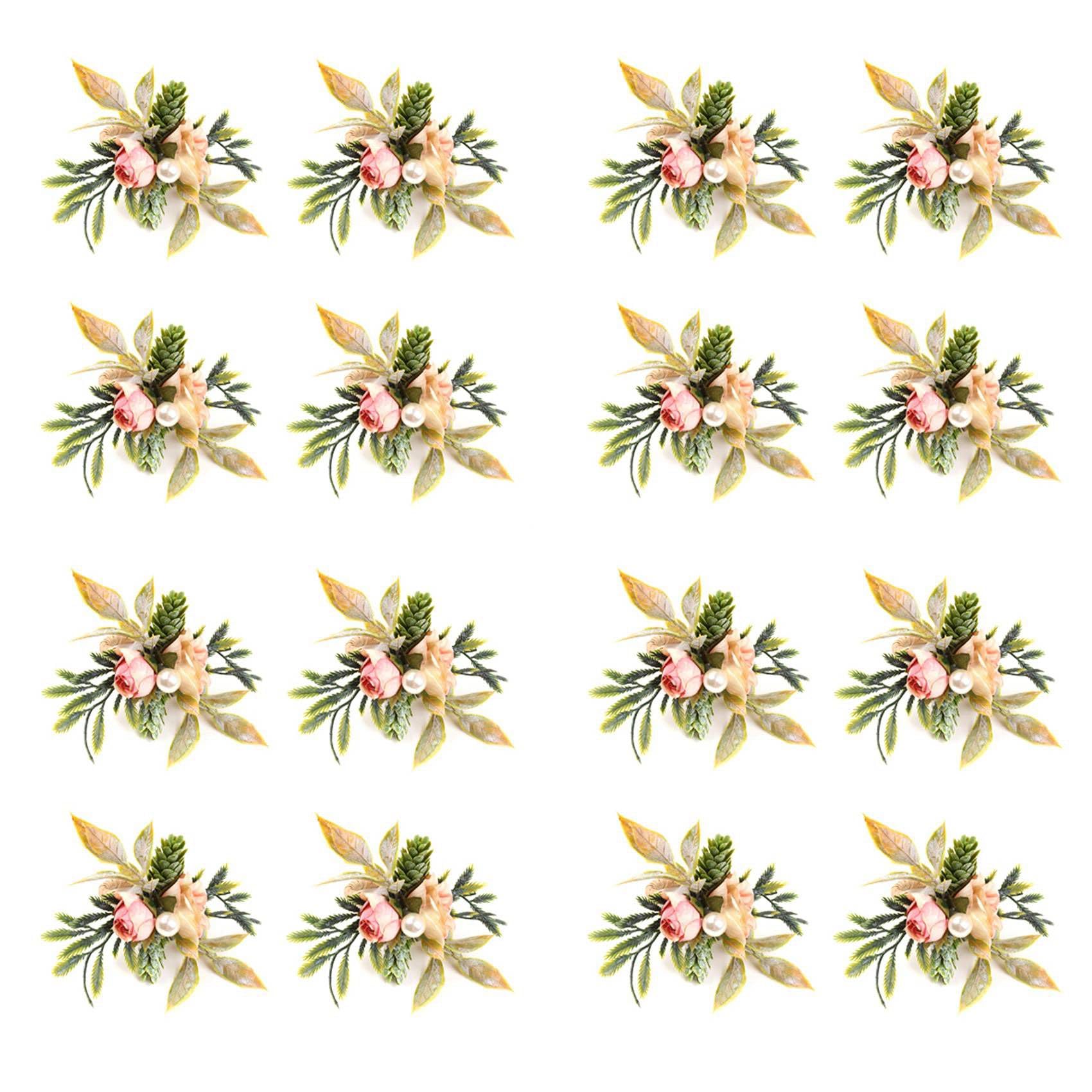 Servilleteros de flores rosas con bayas ideales para cenas de boda y Navidad