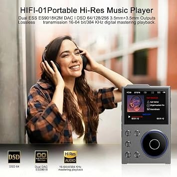 HiFi MP3 Player with Bluetooth 5.3 - Portable Digital Music Player, Lossless DSD High Resolution Digital Audio Music Player, Portable MP3 Player