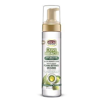 African Pride Olive Miracle Non-Flaking Foam Setting Hair Mousse, Long-Lasting Frizz & Shine Control for Curls, Braids, Weaves, Wigs, Waves & Wraps, 8.5 oz