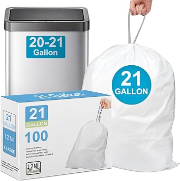21 Gallon Code X Trash Bags 100 Count Heavy Duty 1.2 Mil THICK with Reinforced Drawstring Tear & Leak Resistant Large Garbage Liners Fits All 20-21 Gallon/65 Liter, 75 Liter, 80 Liter Trash Can