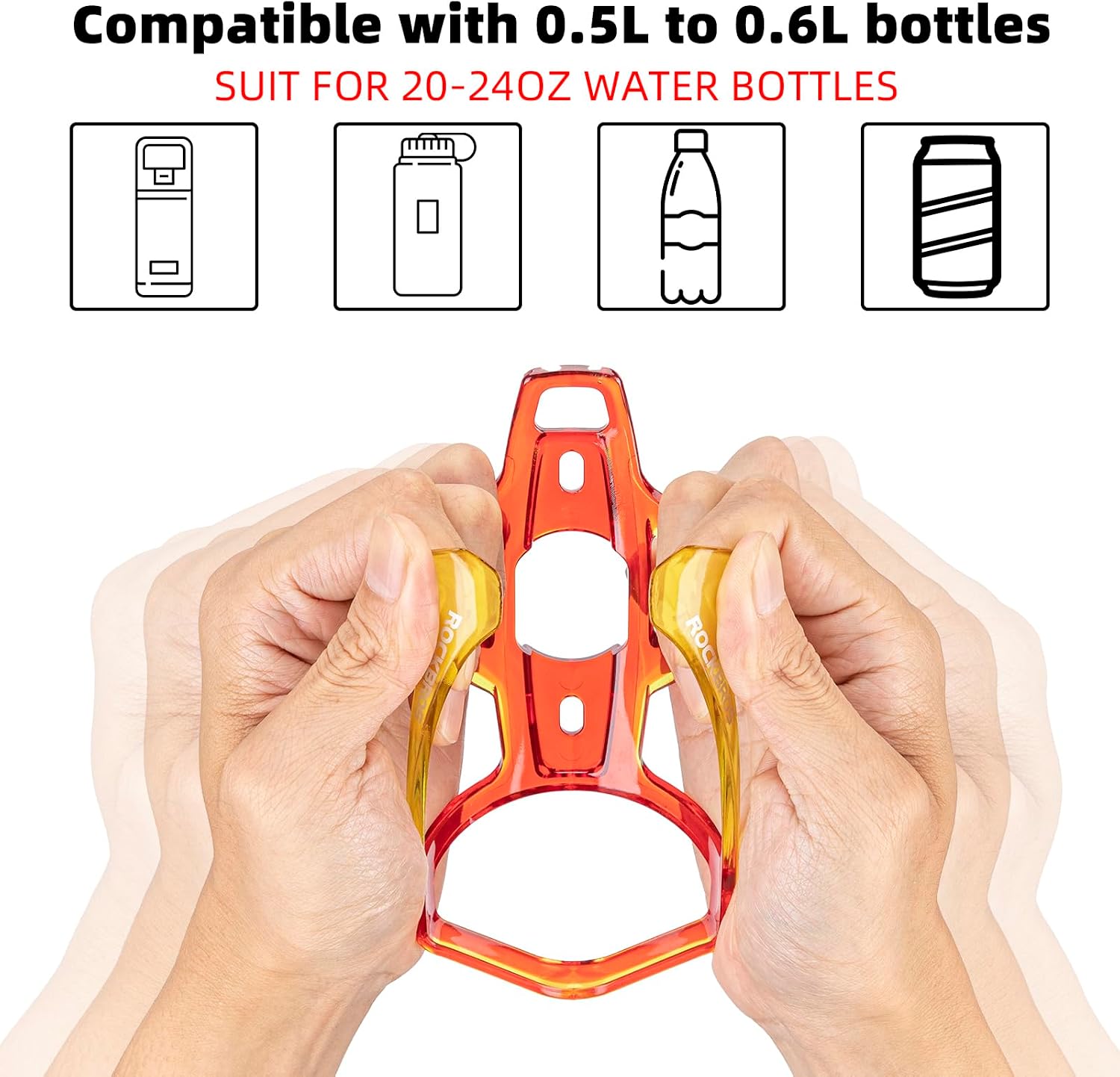 rockbros bike water bottle holder ultra-light bicycle bottle cages with screws tool, universal bike cup holder rack for road mtb bikes… red-yellow standard