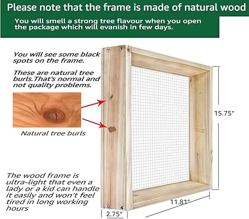 Miniatura 2 de Tamiz de tierra, tamiz de suciedad para jardinería, tamiz de compost, tamiz de jardín, tamiz de madera ligera para rocas, tamiz de tamiz de pantalla