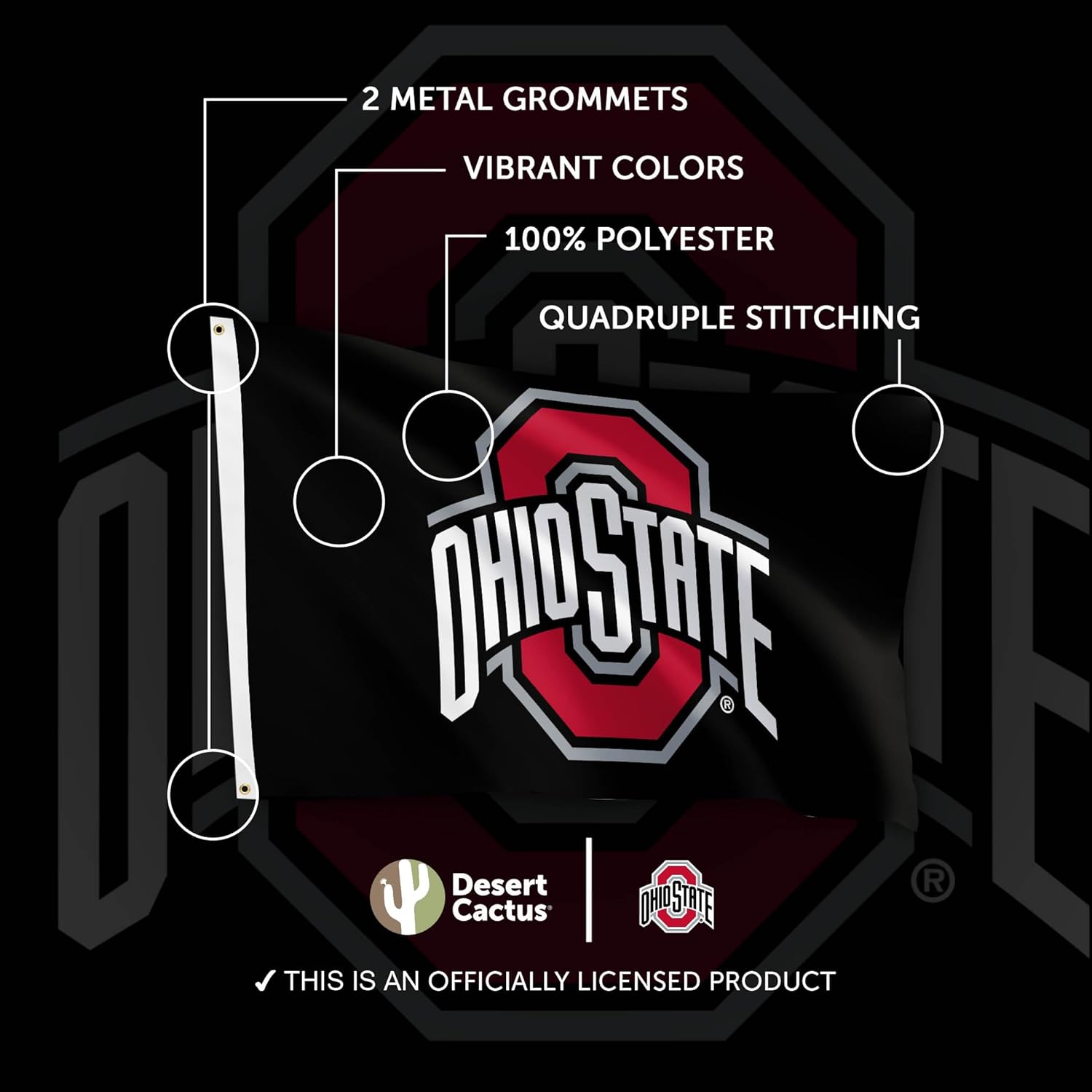 Desert Cactus Ohio State University OSU Flag - 3 x 5 Feet Buckeyes Banner, Indoor/Outdoor Durable Fabric, 100% Polyester Design (Style 10) - Image 4