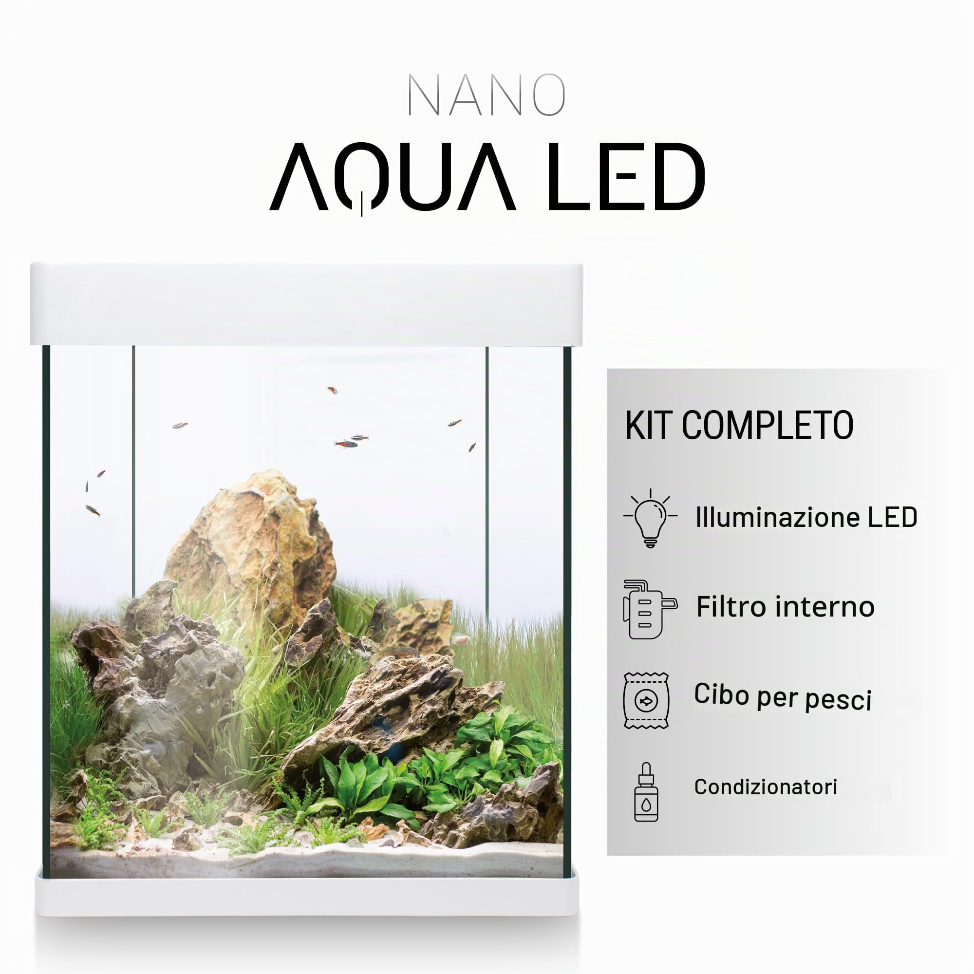 ICA KNA30 Nano Aqualed Crystal - Kit Acquario, Bianco