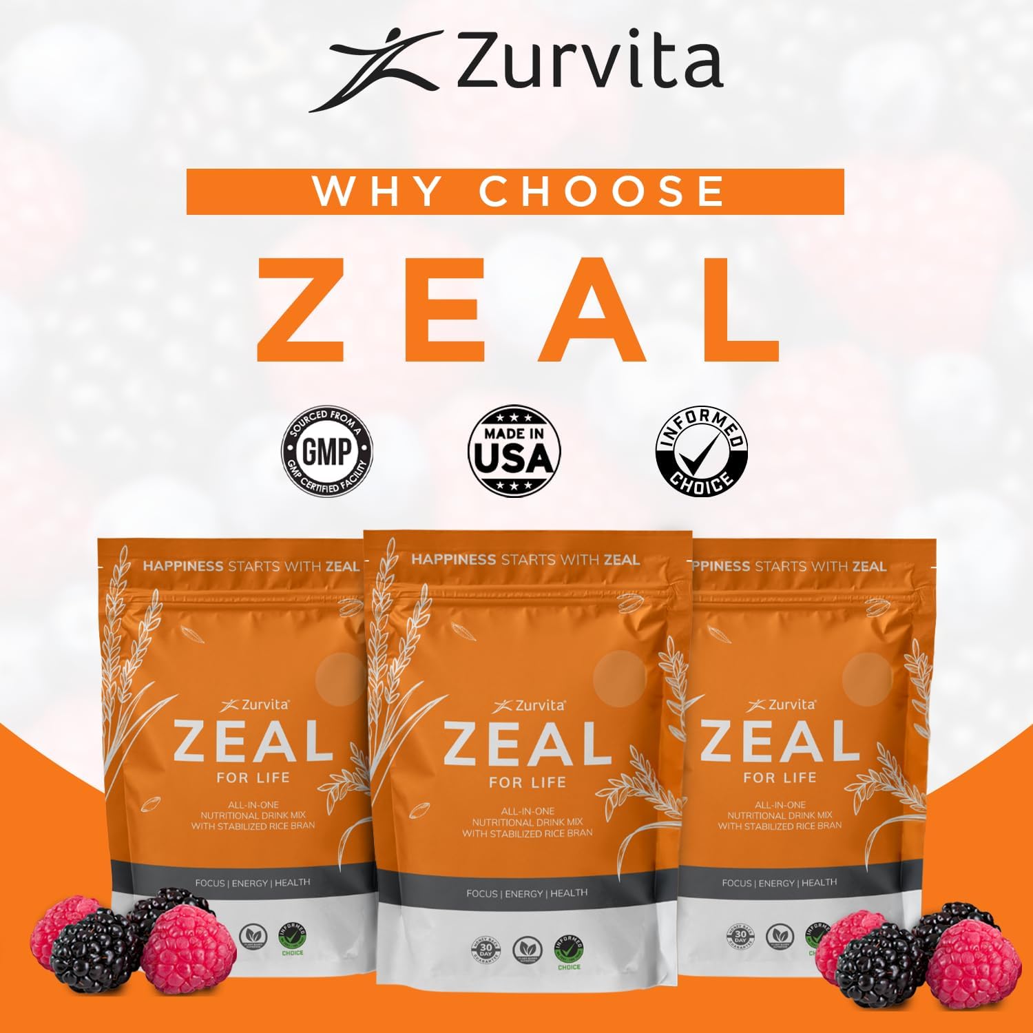 Zurvita - Zeal for Life Wellness Drink Mix - Wild Berry (Classic) Flavor - Gluten-Free, Vegan, with Vitamins and Minerals - 10 Single Packets