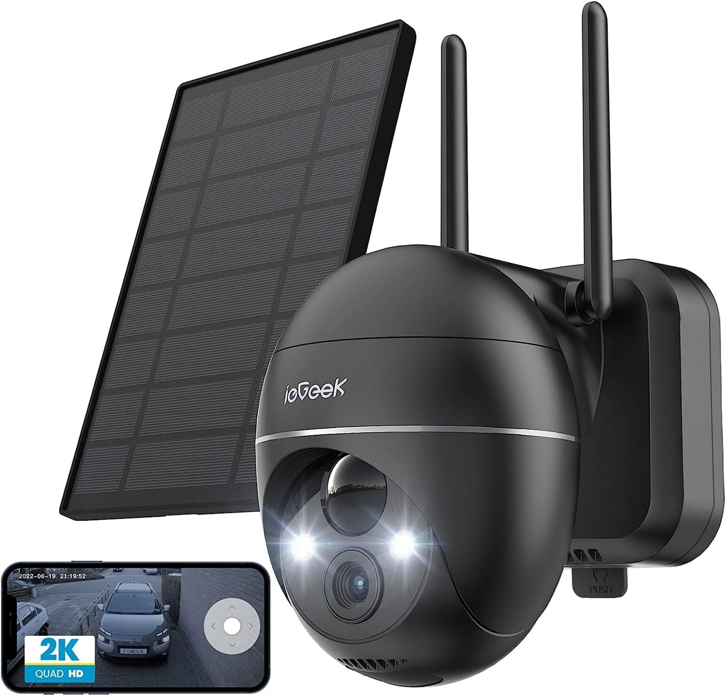 Security Cameras Wireless Outdoor, 2K Solar security camera System 360° PTZ with Spotlight & Siren, ieGeek 2.4Ghz Outdoor Security Cameras,Color Night Vision, PIR Motion Detection, 2-Way Talk, IP65