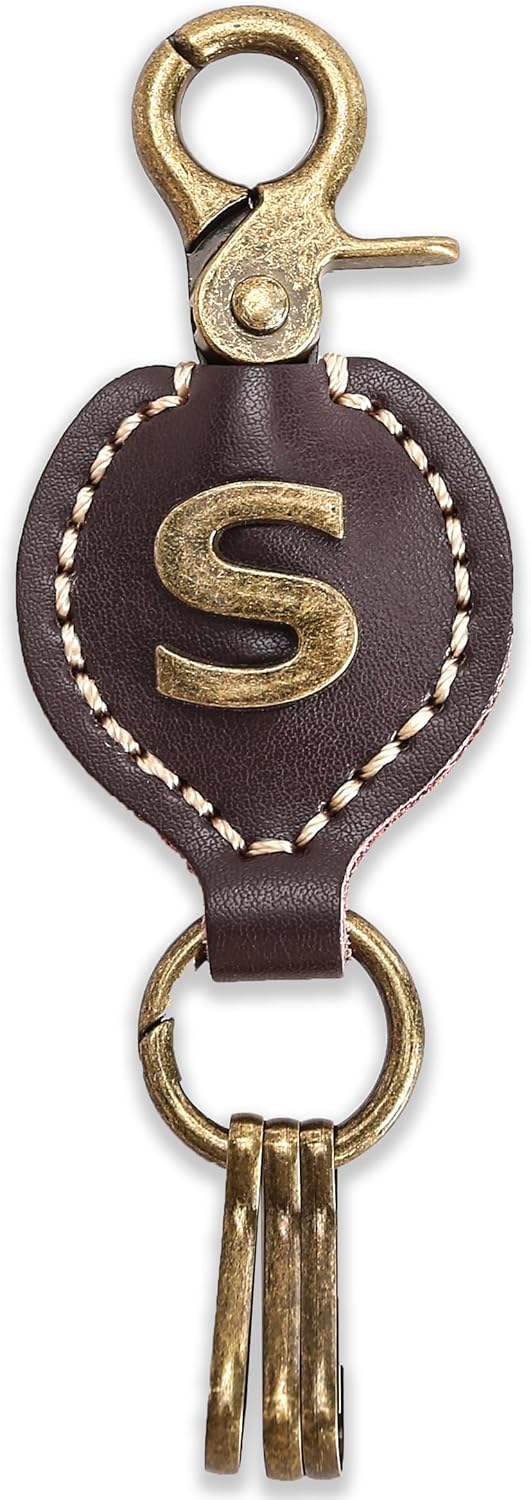 Initial Letter Keychain Brown Leather Alphabet Keychain with Easy Clasp, Key Car Key Bag Key Ring for Women Mens - Image 3
