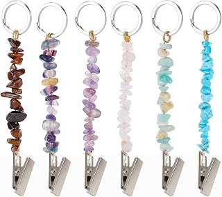 GORGECRAFT 6 Pieces Credit Card Puller Natural Gemstone ATM Card Clip Keychain Handmade Debit Bank Card Grabber with Alligator Clips for Women Long Nails Touchless Luggage Decoration Accessories