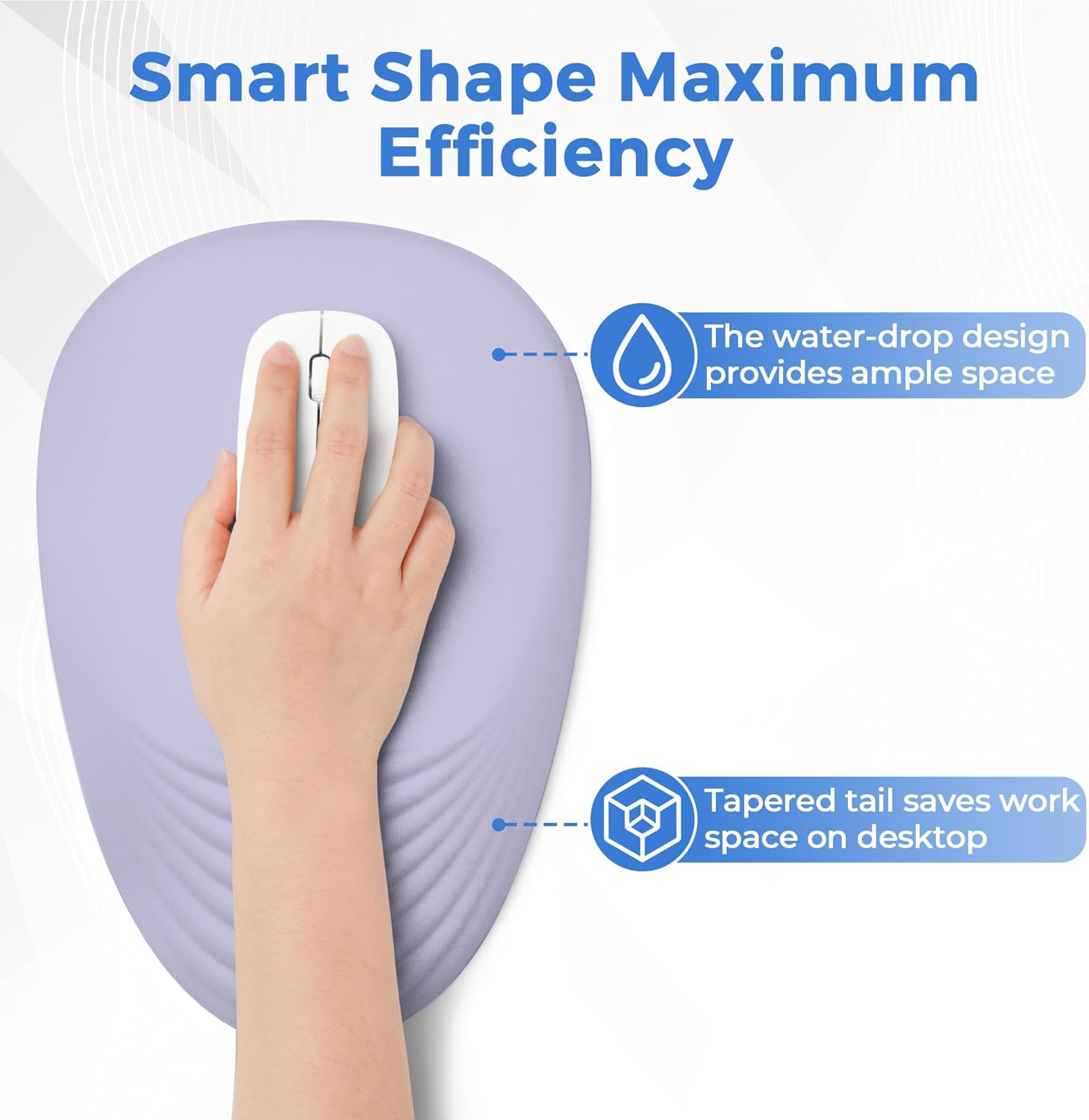 Ergonomic Mouse Pad with Wrist Support, Memory Foam Wrist Rest for Pain Relief & Carpal Tunnel, Non-Slip Base for Office, Computer, PC, Laptop (12x8x1.2inch, Light Purple)