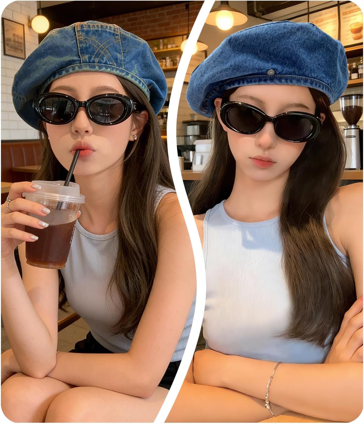 Women Denim Cotton Beret Hat Strap Artist Hat