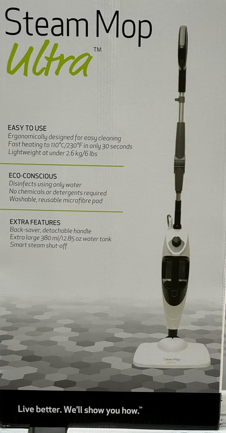 Smart Living Steam Mop Ultra, Black and White (NEW)