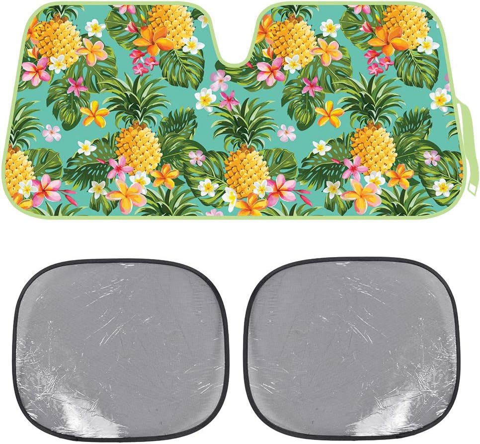 BDK Pineapple Auto Windwhield & Side Sun Shades for Car Auto (Sedan Truck SUV Van) - Accordion Style