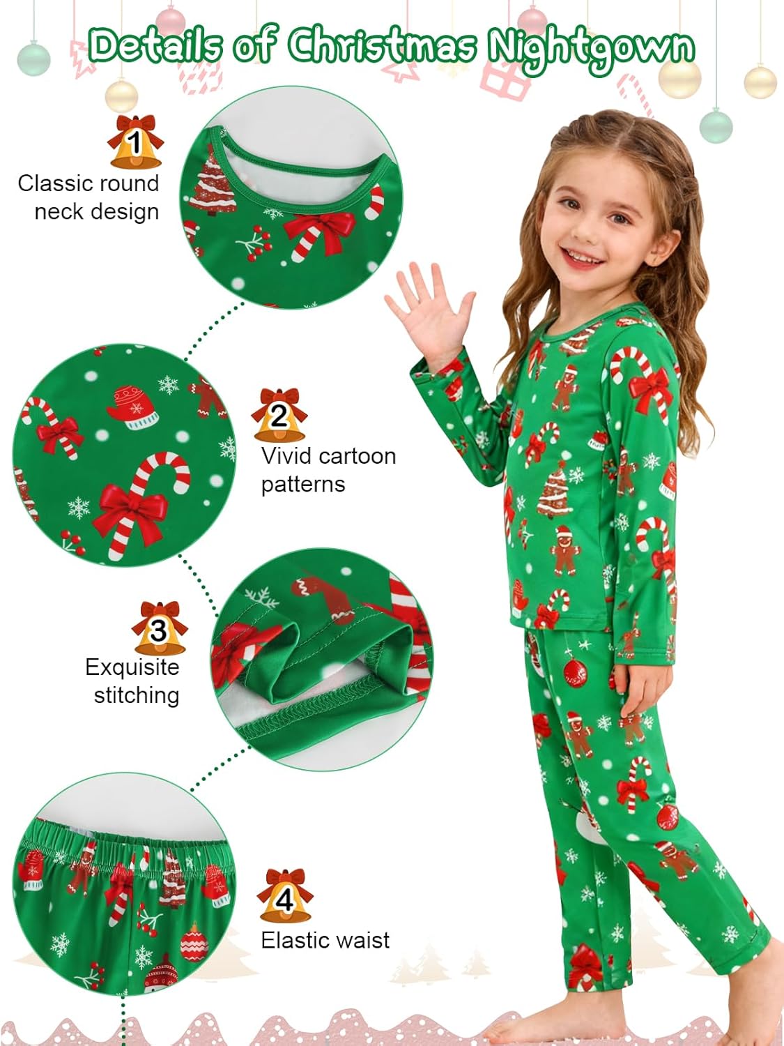 WonderBabe Little Girls Christmas Pajamas Toddler Long Sleeve Elf Pjs Set Kids Christmas Snowman Pattern Sleepwear - Image 4