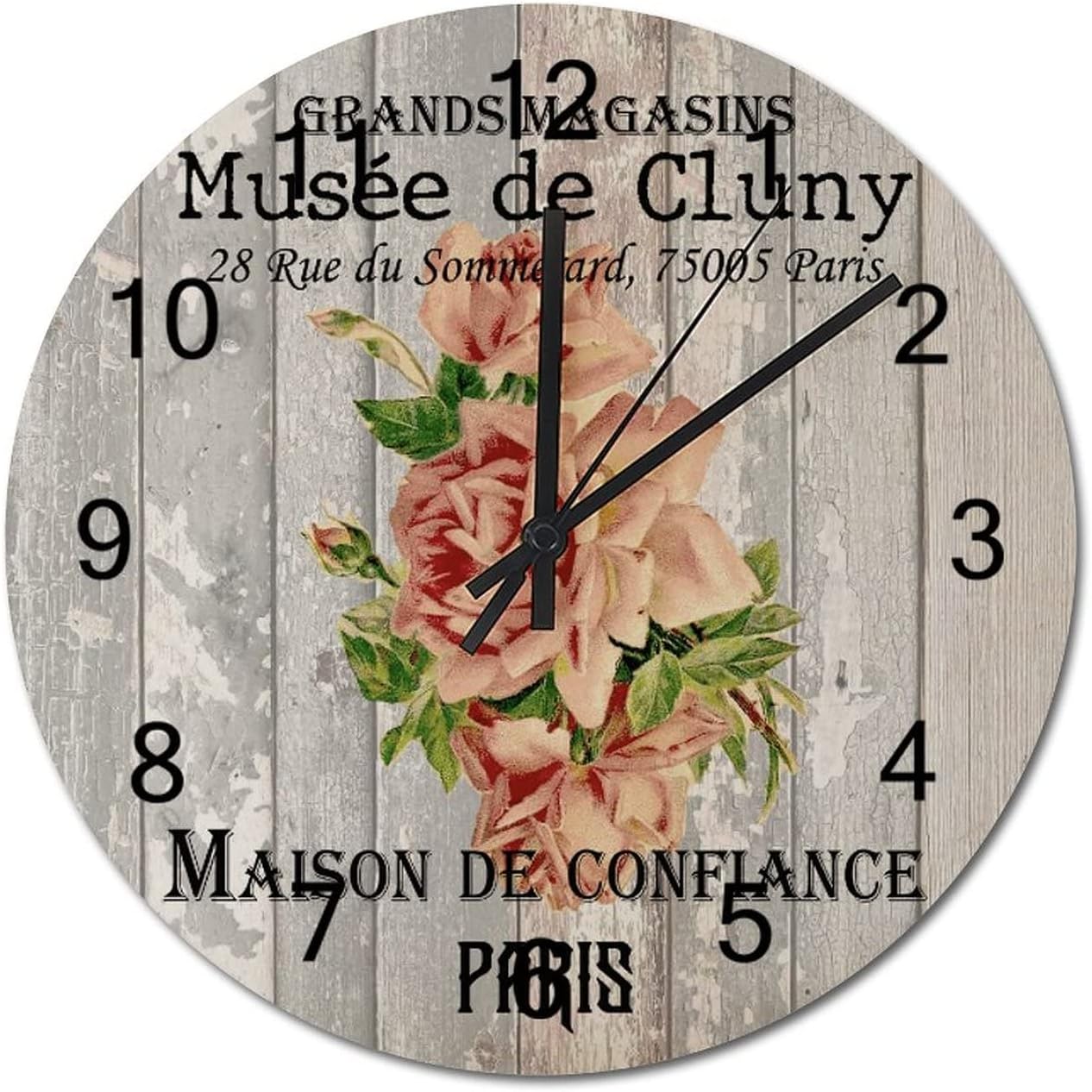 15 Inch European Vintage Flower Bouquet Clock Battery Operated Quartz Analog Quiet Vintage Spring Flower Decorative Clock Round Clock for Kids Room and Kitchen