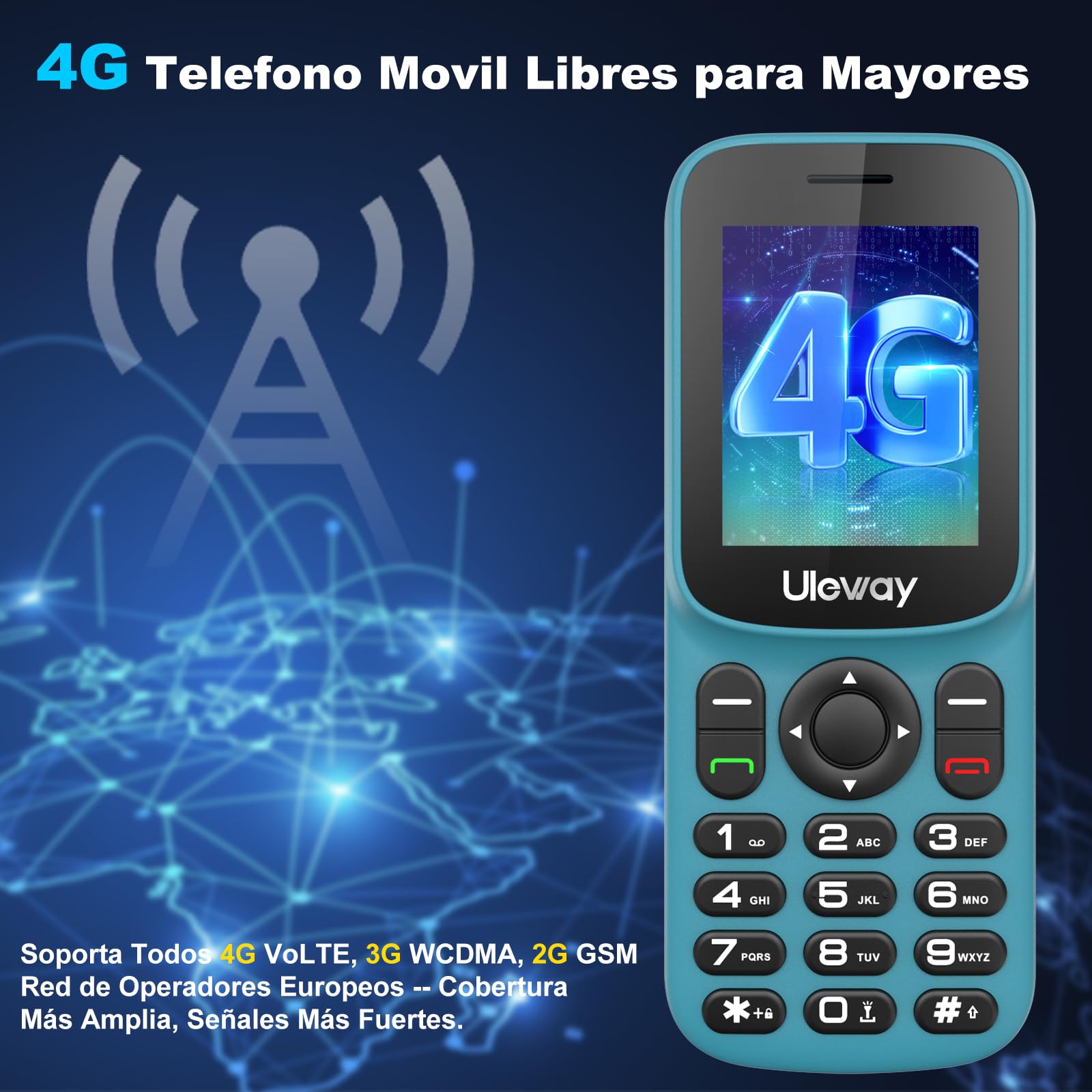 uleway 4G Teléfono Móvil para Mayores, Fácil de Usar, Doble SIM, Pantalla LCD 1,8", Marcación Rápida, Carga USB-C, Linterna, Alto Volumen