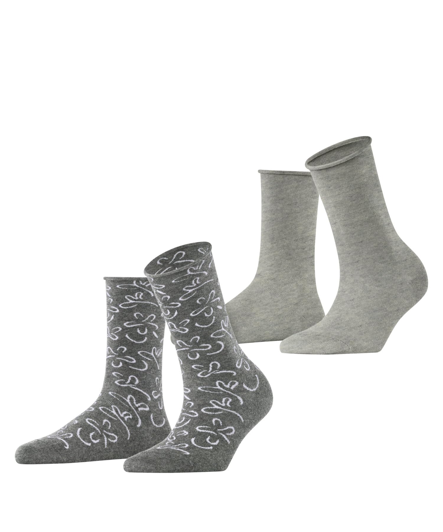 ESPRIT Women's Flower Lines Multipack W So Cotton Patterned Socks 2 Pairs, Light And Storm Grey 0010, 5.5-8